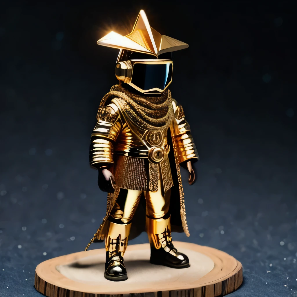 Brilliant Gold Diamond Maya Star((Rosewood))Copper weapons, Burlap Cloak Mummy Hood Platinum Silk Cyberpunk Light Crossbow Space Station 1:90 miniature models, illustration, Side view, (Side view), Wear gold-rimmed reflective sunglasses, Carrying future weapons, very happy, Side view, whole body, 3d, (Black and white checkered glasses) octane rendering, perfect appearance, Collagen protein(((denim)))
