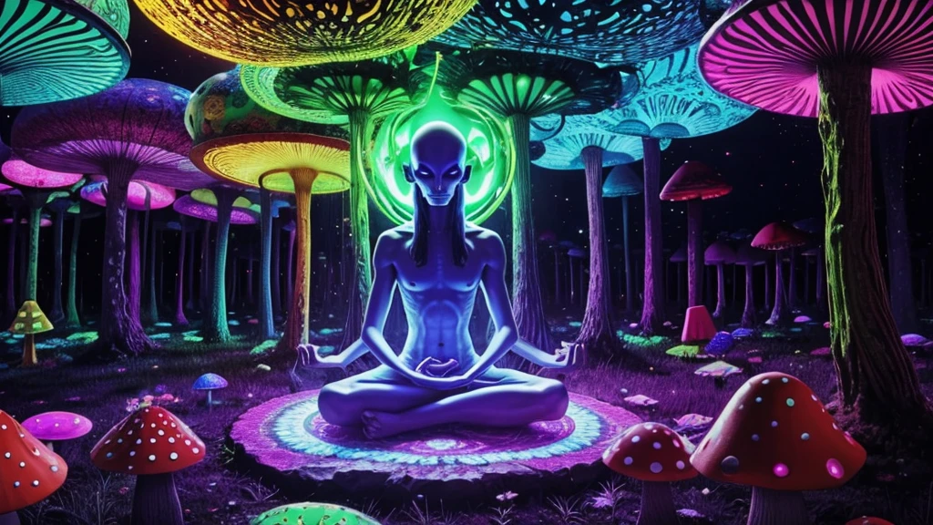 Meditation alien in psychedelic mushrooms