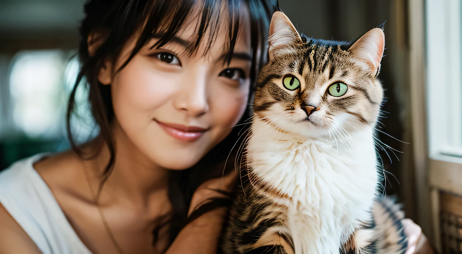 Beautiful woman holding a cat