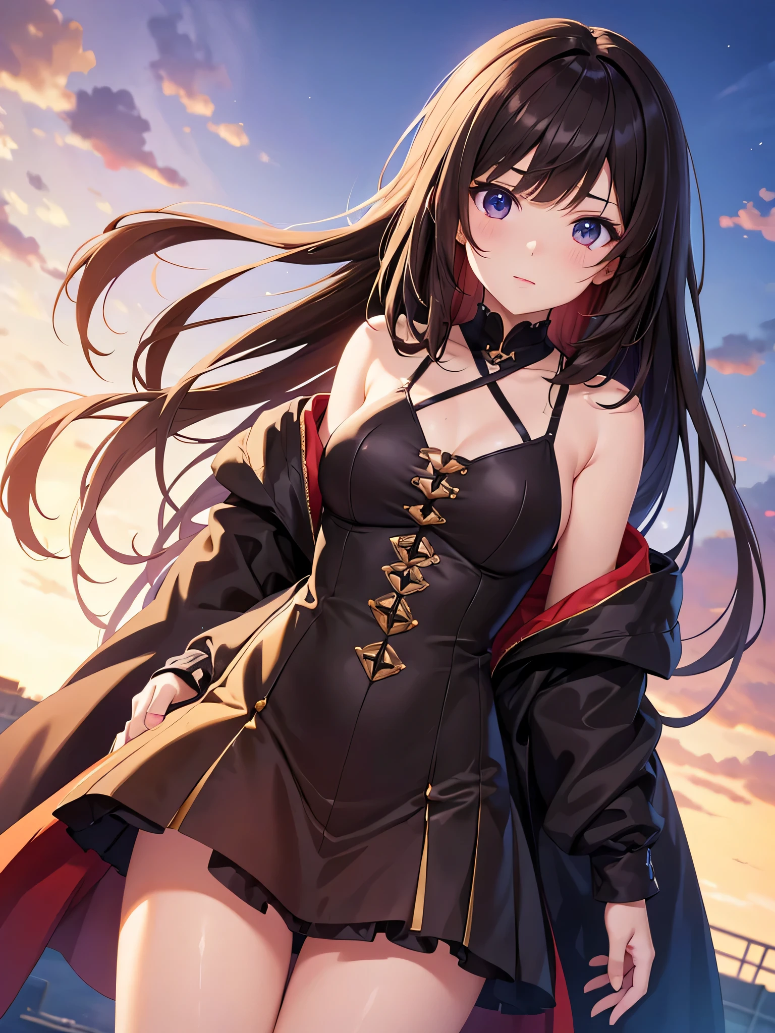 girl, shoulder-length brunette, beautiful, anime, 8k uhd, perfect face, detail hair, detail eyes, high detail, anime face, full body.