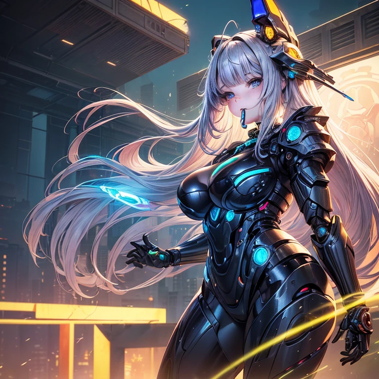 NSFW, highest quality, masterpiece, ultra high resolution、(anime style:1.4), Raw photo, Acrylic clear cover, (porcelain body, random hairstyle, colorful hair, glowing skin, cyborg girl, robot girl, big , Futuristic giant mechanical mask that covers the mouth, big machine wings, futuristic cat ears, futuristic robot paste, robot body, robot arm, robot legs, sensual, Plump, Chubby:1.4), thick thighs, big ass, 17 year old ultimate beautiful girl, Very beautiful young girl, very beautiful face, well-proportioned face, Portrait, global illumination, Shadow, octane rendering, 8K, super sharp, character edge light, Raw skin exposed in cleavage, intricate decorative details, Sumerian details, hydraulic cylinder, small led lamp, very intricate details, realistic light, Eyes are shining, beautiful eyes, 彼女の目はbigです, shining eyes, towards the camera, neon details, (cowboy shot, whole body, futuristic headgear, random pose, close up body, looking at the viewer, city:1.2)