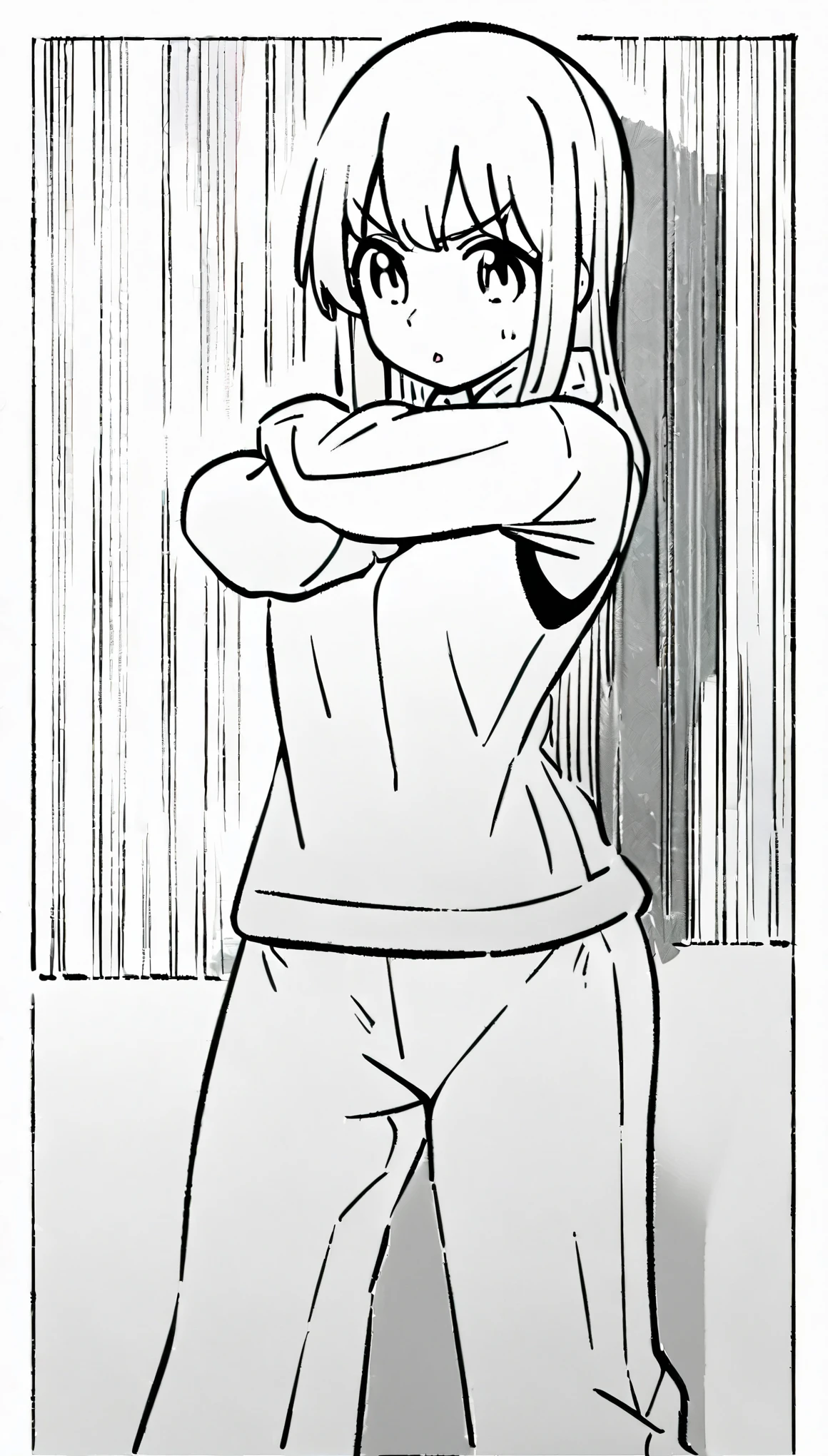 Anime line drawing,black and white line drawing,Comic city hunter style,15 year old beautiful girl,sportswear,Japanese cartoonist Tsukasa Hojo's style,Clear and smooth lines,8k,masterpiece