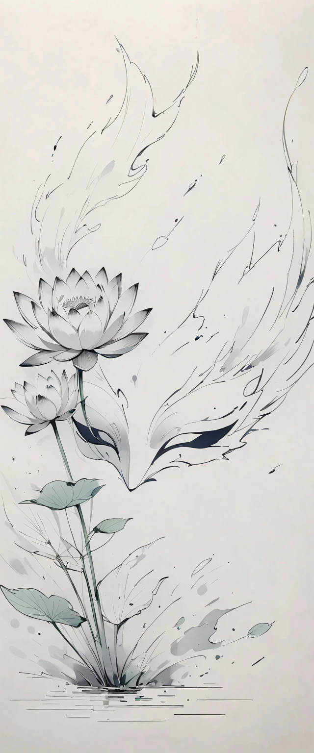 (Anime line drawing:1.5),(black and white painting:1.45),Minimalism,(line art:1.6),sketch,Charcoal drawing,mask,lotus