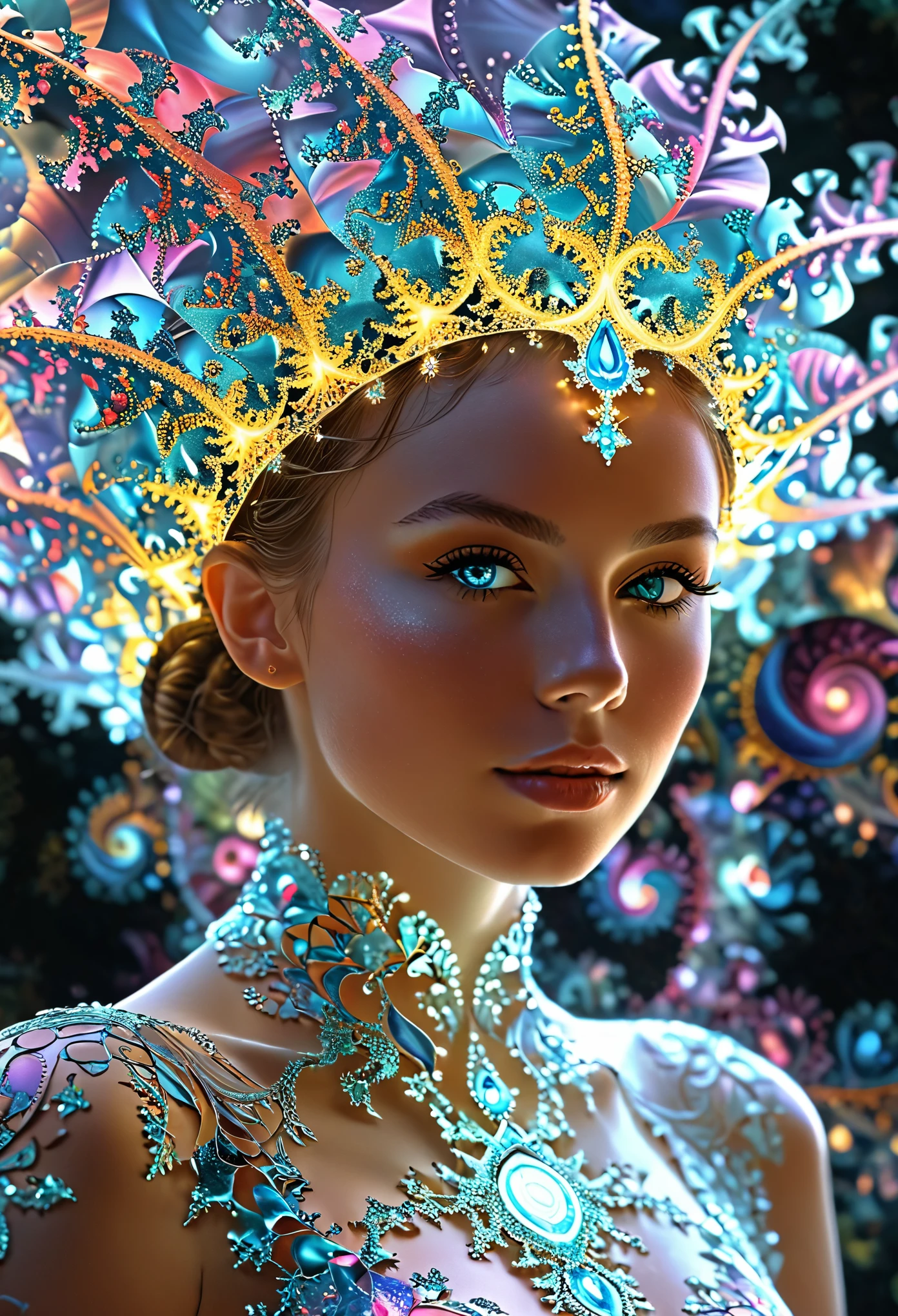 fractal，glowing，1girl，blingbling