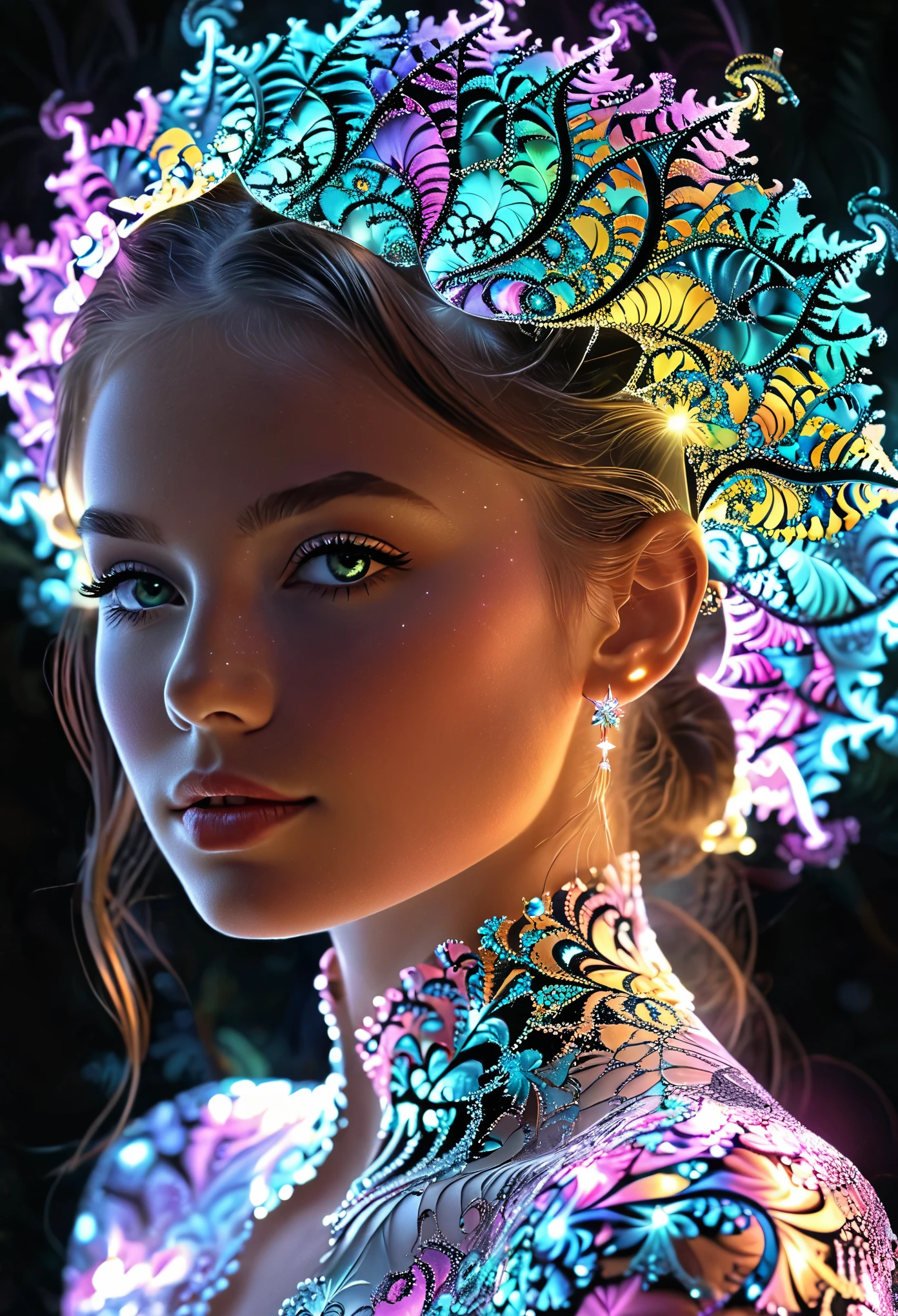 fractal，glowing，1girl，blingbling