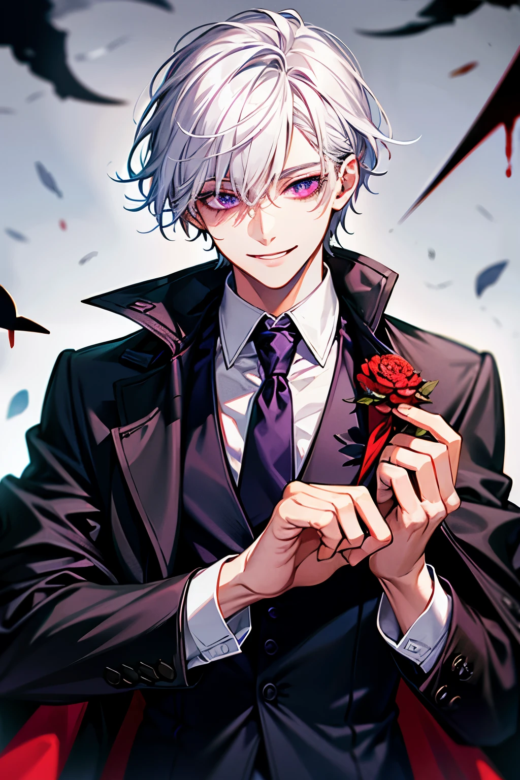 Anime image of a man in a suit holding a rose - SeaArt AI