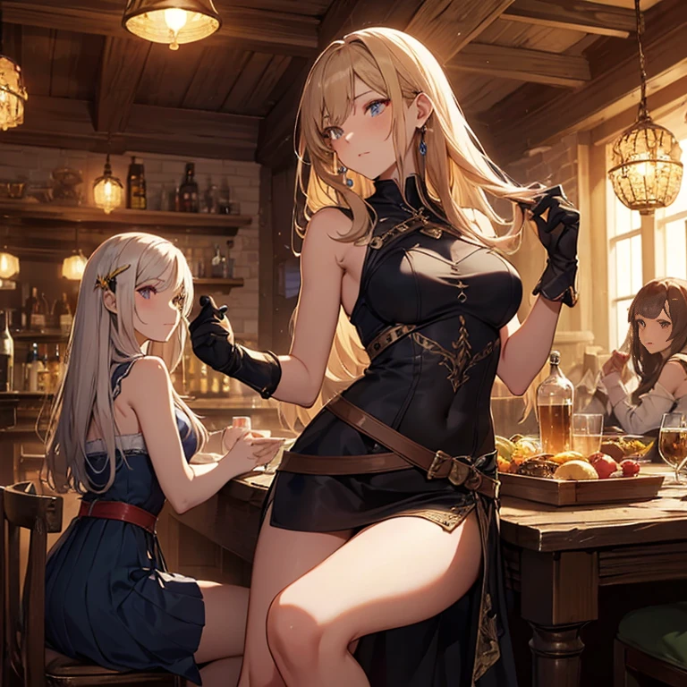 Medieval women, Alone at the bar, Drinking alcohol, Bella, Blonde Hair