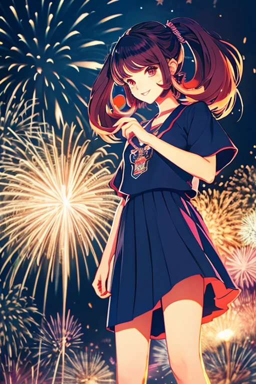 Illustration of an anime-style girl with fireworks