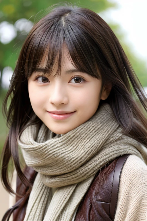 anatomically correct,masterpiece of,High resolution,((japanese hair)),((natural smile)),((hair blowing in the wind)),超be familiar withな、high quality texture、intricate details、be familiar with、非常be familiar withなCG、high quality shadows、Beautiful and delicate face in every detail、Beautiful and delicate eyes down to every detail、written boundary depth、ray tracing,1 girl, japanese girl, cute, thin,woman wearing a scarf, Dressed like a college girl、japanese girl, Japanese female fashion model, beautiful young japanese woman, gorgeous young japanese woman, beautiful japanese woman, japanese girl, real anime girl, Beautiful japanese girl, japanese model, 美しいjapanese girlの顔, asian young girl