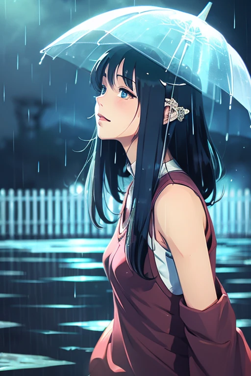 Illustration of rain and anime style girl