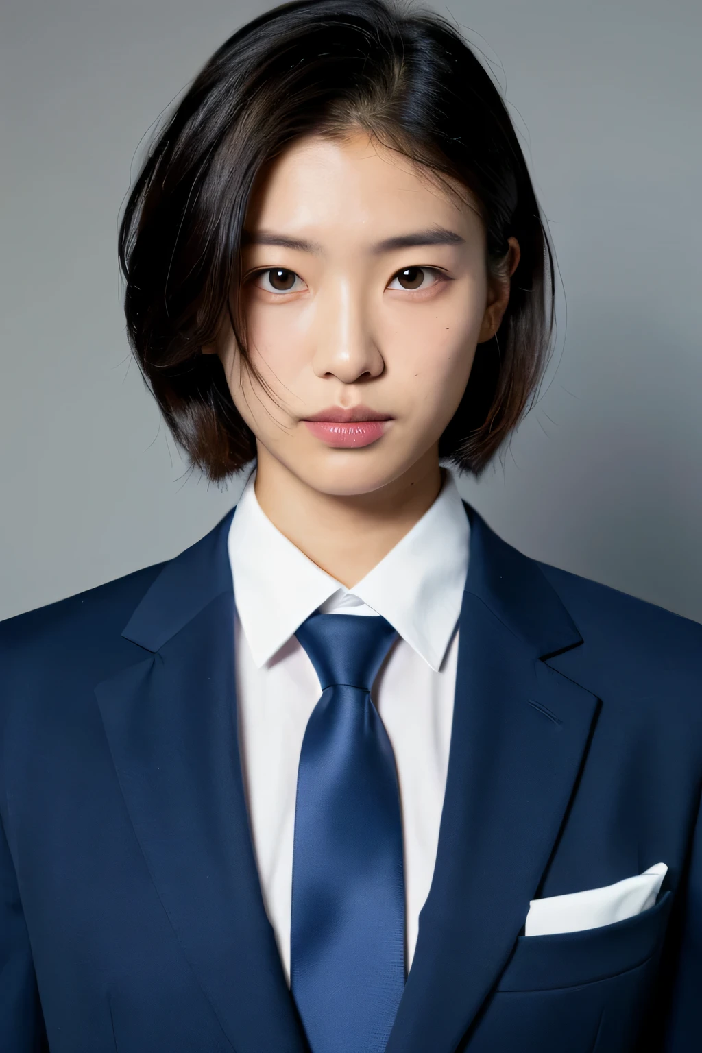 Arafed asian woman in a blue suit and white shirt - SeaArt AI