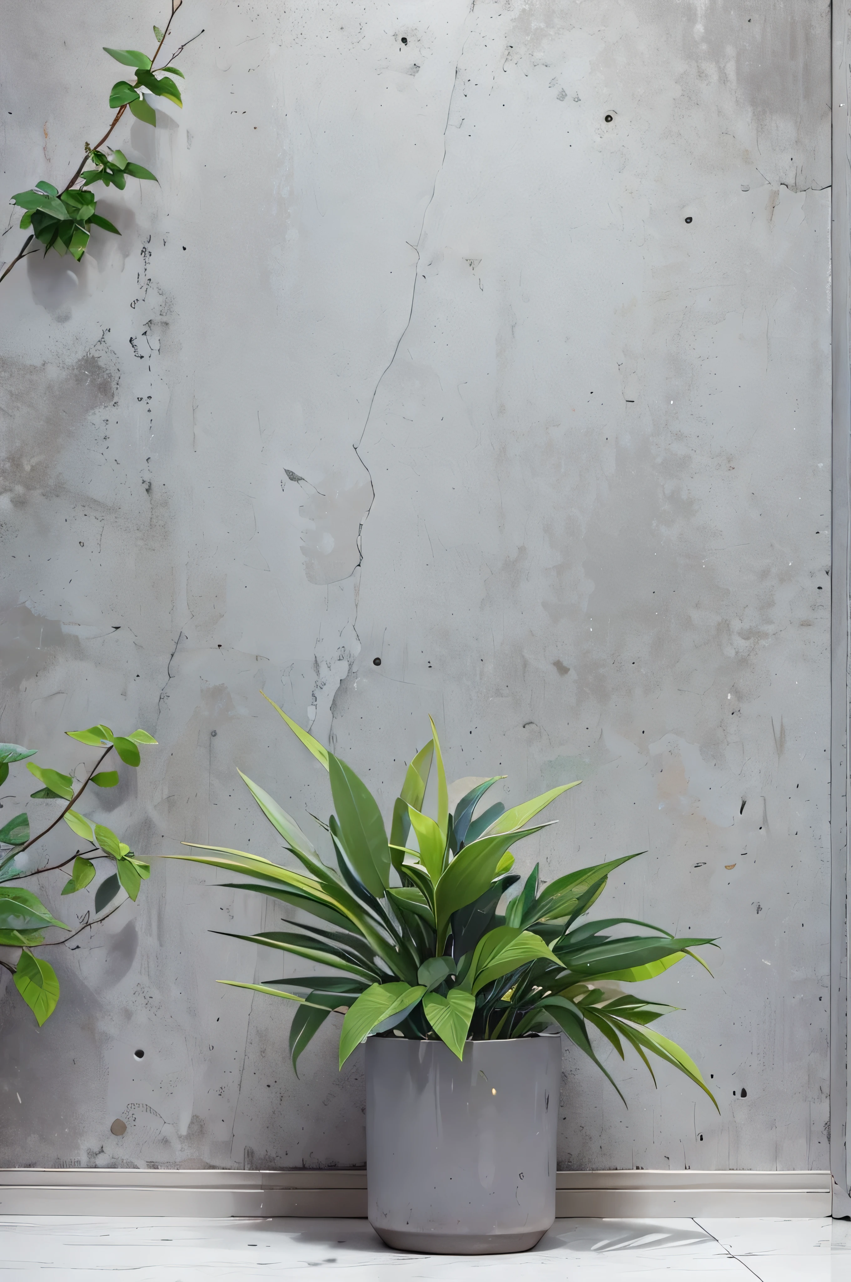 Shoot the background,Gray light board,With a little green plant decoration