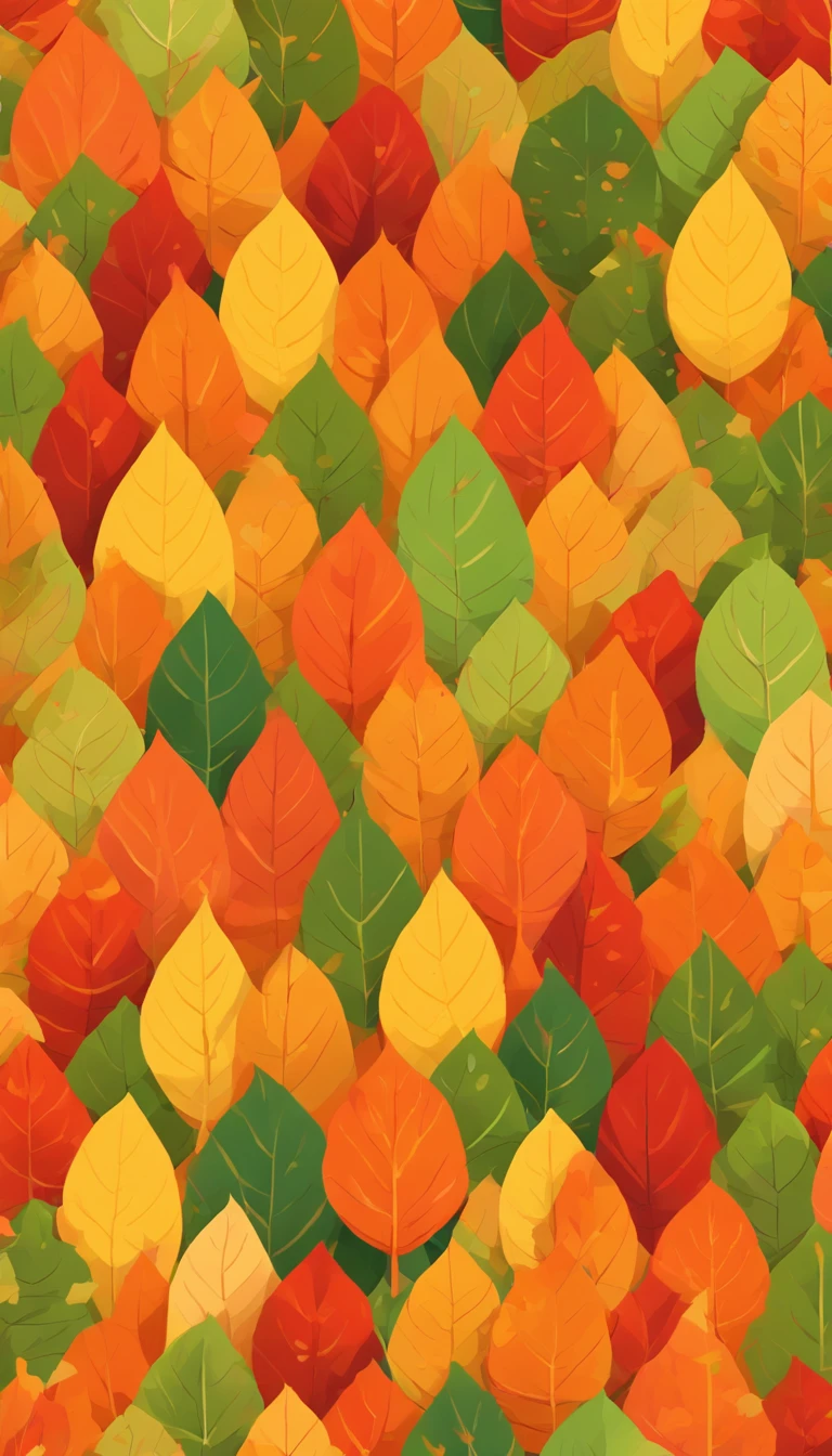 Fall leaf pattern, 1 background color, autumn color palette, flat color, flat art illustration, without realistic texture, no realistic texture, no detailed textures, minimalist pattern, autumn leaf, pattern for Smart phone background screens 