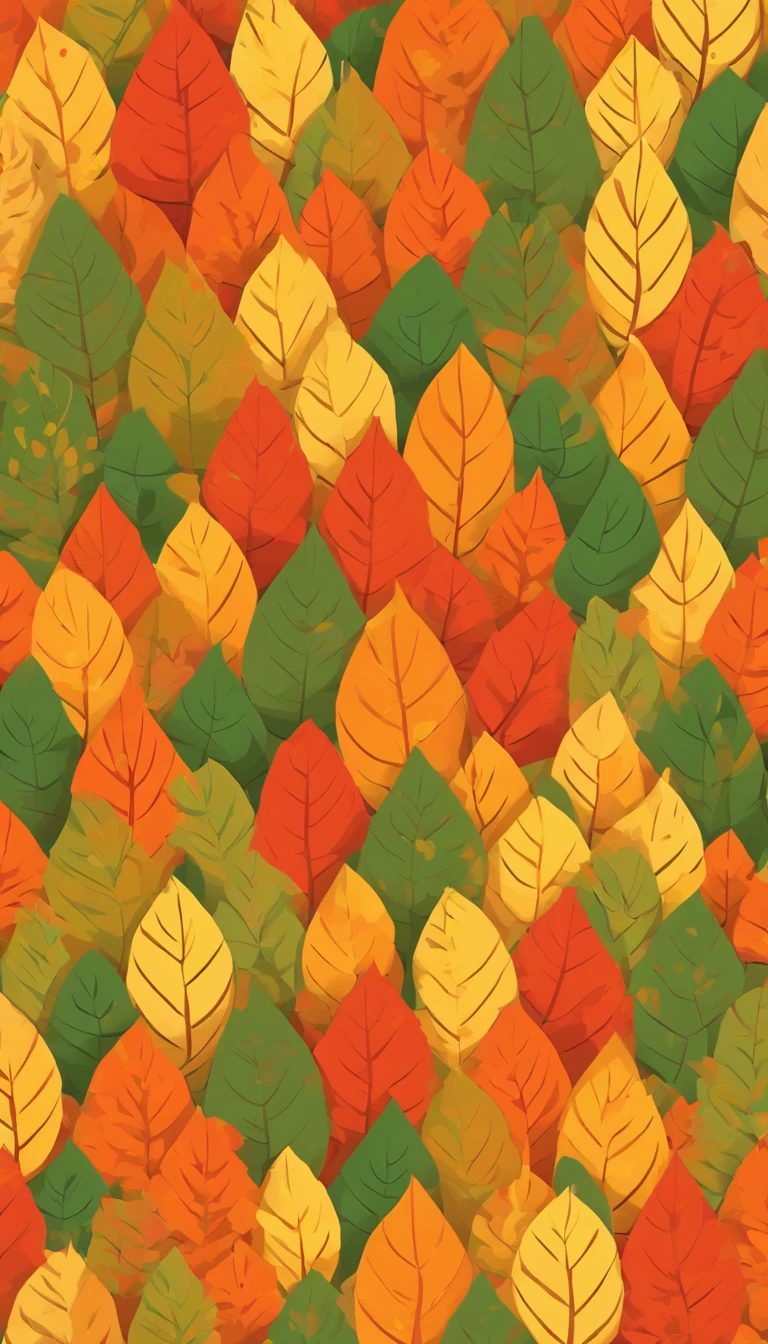 Fall leaf pattern, 1 background color, autumn color palette, flat color, flat art illustration, without realistic texture, no realistic texture, no detailed textures, minimalist pattern, autumn leaf, pattern for Smart phone background screens 
