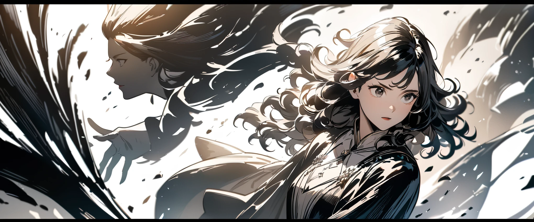 (best quality,4k,8k,highres,masterpiece:1.2),ultra-detailed,realistic,anime,(Anime line art:1.2), pen and ink,sketch,clean lines,monochrome,black and white,expressive eyes,detailed hair,wavy hair,flowing lines,shading techniques,dynamic poses,action scenes,background illustration,detailed costumes,fantasy world,magical elements,strong emotions,vibrant characters,light and shadow contrast,dramatic lighting,elegant composition,beautiful artistry,stylized characters,nostalgic atmosphere,brush strokes,contrast in values,precise linework,depth and perspective,comic book style,lively facial expressions,unique character designs,captivating storytelling