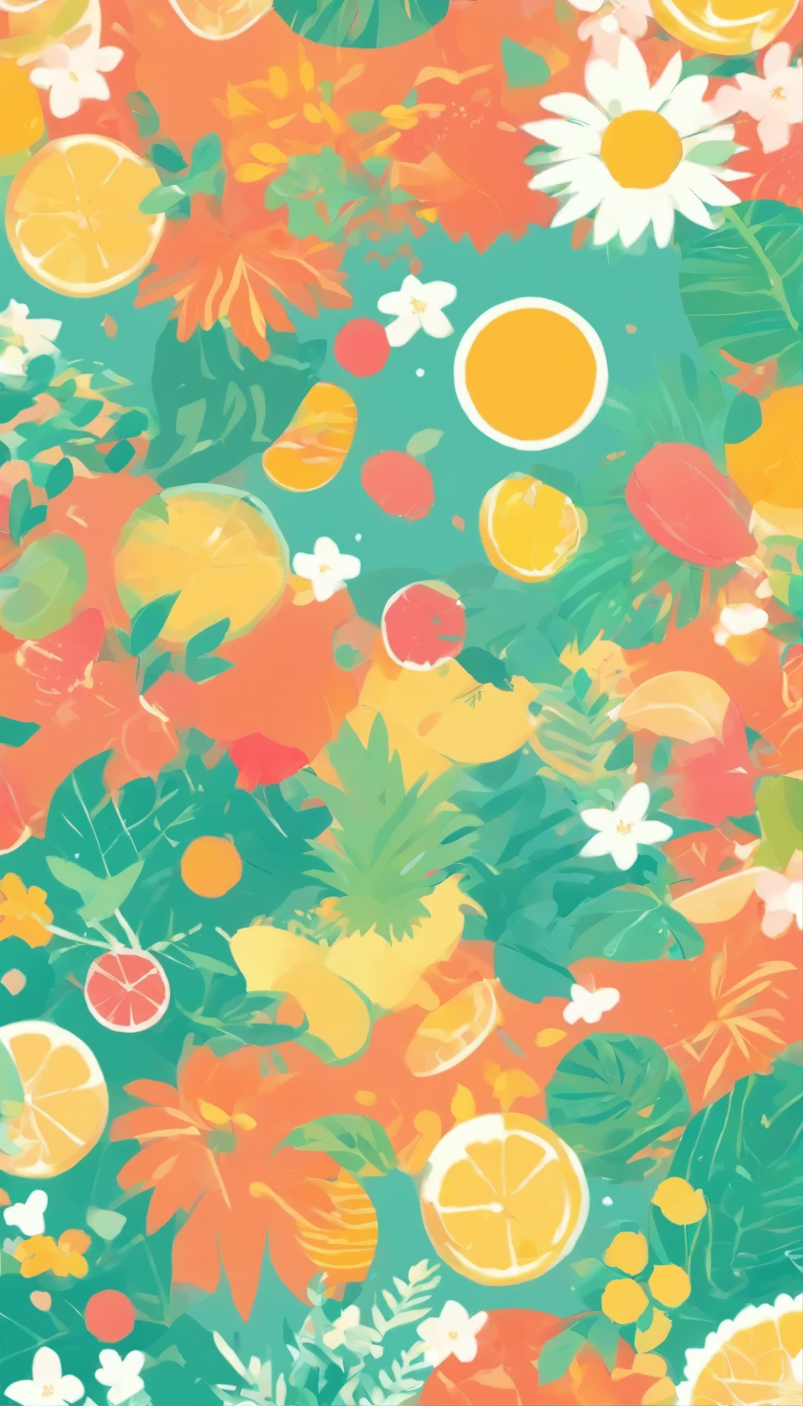 Summer pattern, 1 background color, summer color palette, flat color, flat art illustration, without realistic texture, no realistic texture, no detailed textures, minimalist pattern, summer, pattern for Smart phone background screens 