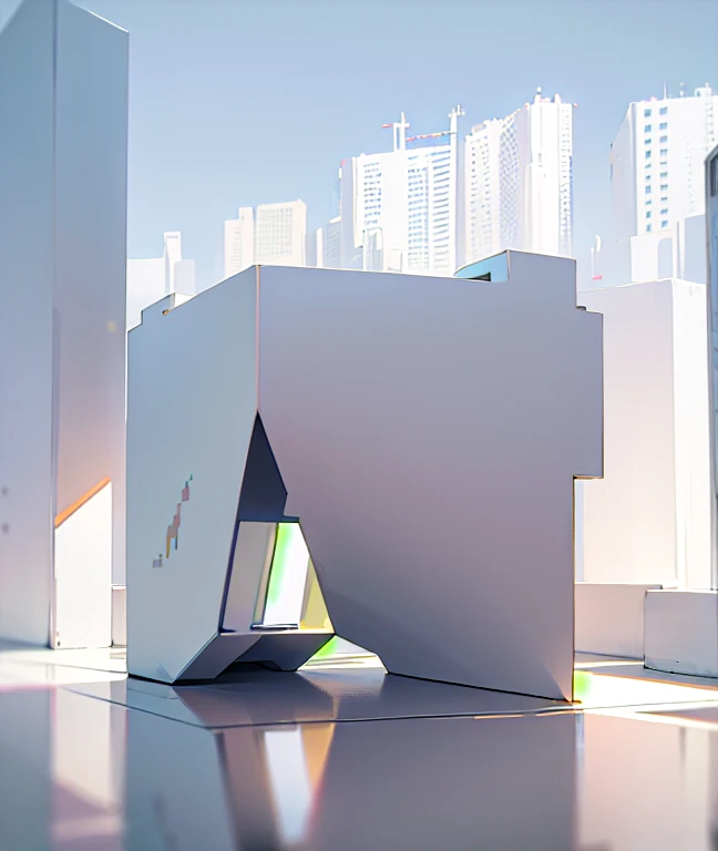 Close up of a white building with large windows, ambient occlusion:3, architectural rendering, architectural concept, ambient occlusion render, an ambient occlusion render, ambient occlusion, ambient reflection occlusion, ambient oclusion, buildings in background, strong ambient occlusion, White concrete city,