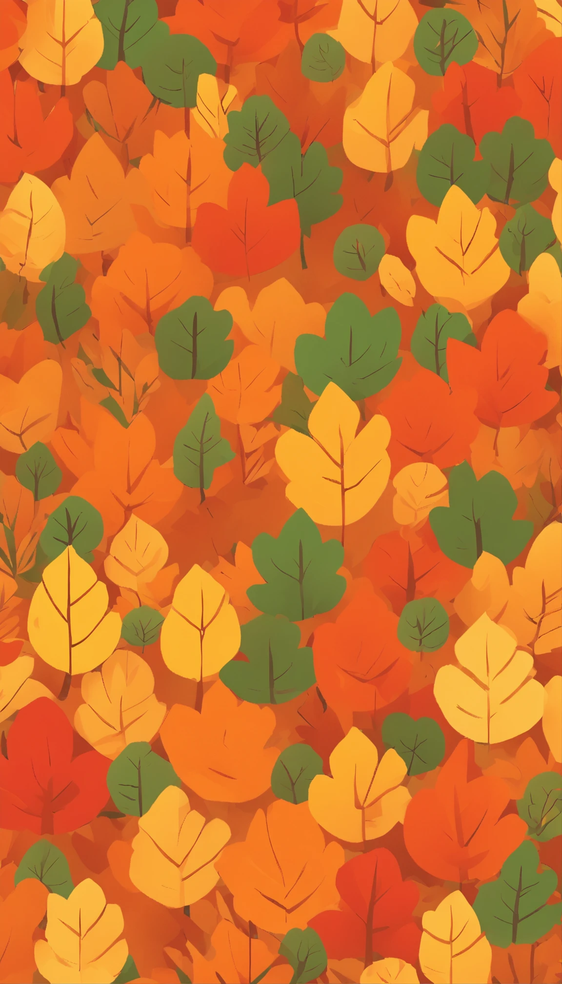 Fall pattern, 1 background color, autumn color palette, flat color, flat art illustration, without realistic texture, no realistic texture, no detailed textures, minimalist pattern, autumn, pattern for Smart phone background screens 