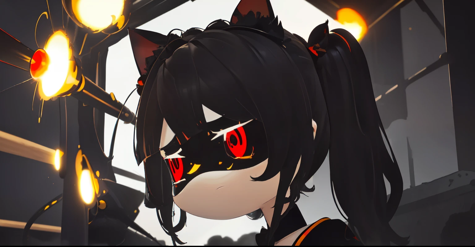 Anime girl with cat ears and red eyes in a cage - SeaArt AI