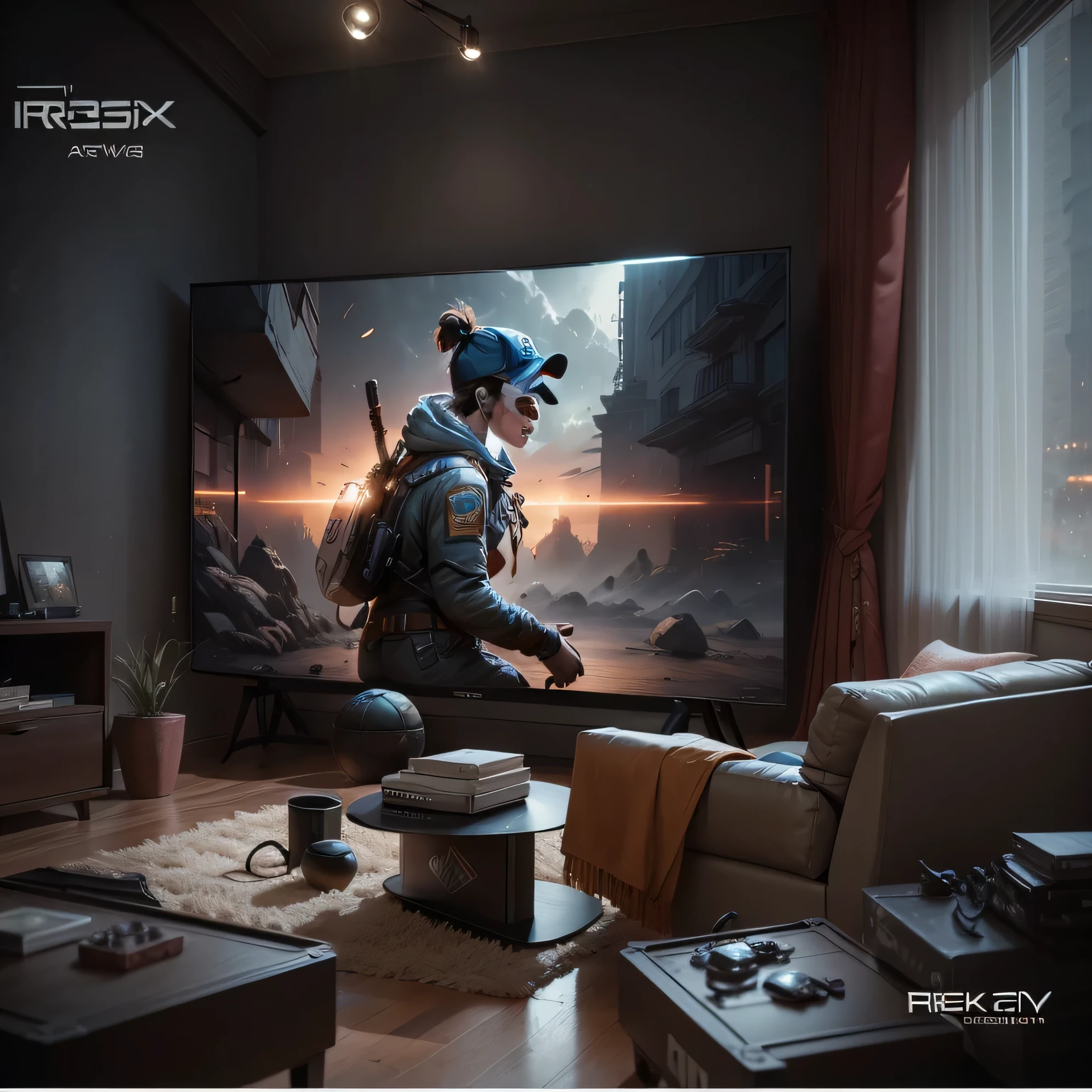They are playing video games on the TV in the living room, 8k resolution concept art, 8k hd concept art, 8k concept art, 8k concept art, Nvidia promotional pictures, 8K resolution artwork, 8K resolution artwork, 8k Octane Photo, video game digital art, 8K high-detail concept art, Ultra-realistic 8k