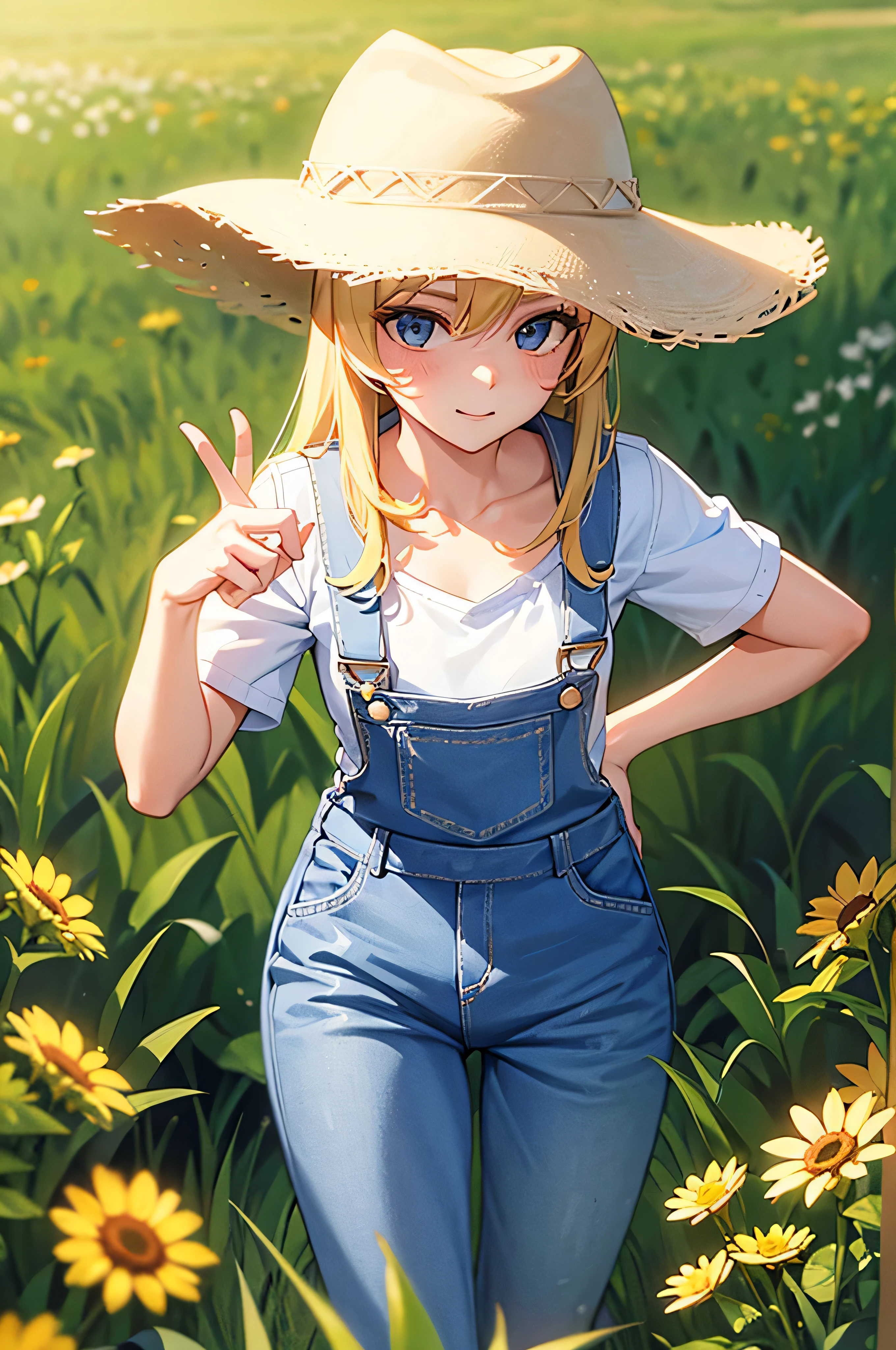 Anime girl in a field of flowers with a hat on - SeaArt AI