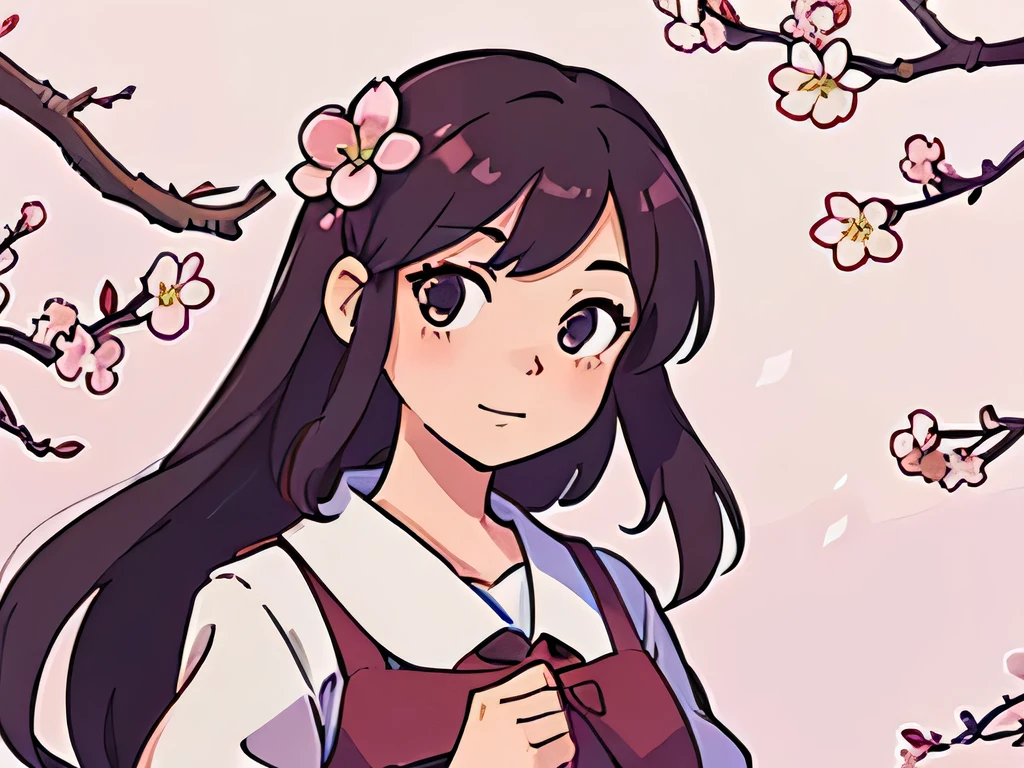 Perfect anime illustration of a girl, posing with flowers in background, Cherry blossom, beautiful  detailed cherry blossom