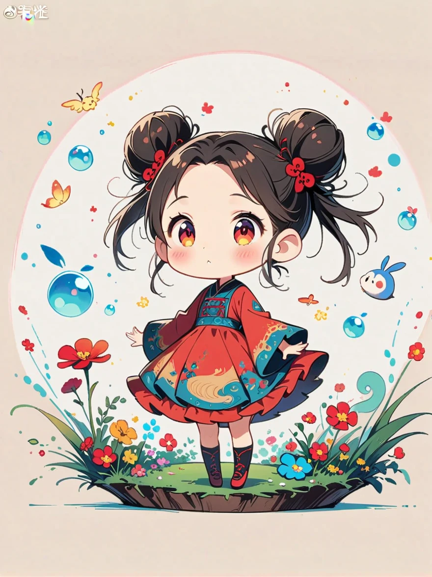 Works of Chinese style masters,((Anime line drawing:1.8)),((Black Lines)),((grey)),dream色彩,art,Ethereal,dream,((美轮美奂的5 精灵小女孩)),(((5 years oldo)),cute,kawaii,Detailed facial features of a child,glowing eyesreal光辉,wonderland,(Little),((Bun hair bun)),composition,Stunning visual effects,otherworldly appearance,Fascinating artistry,(anatomically correct, 8k)