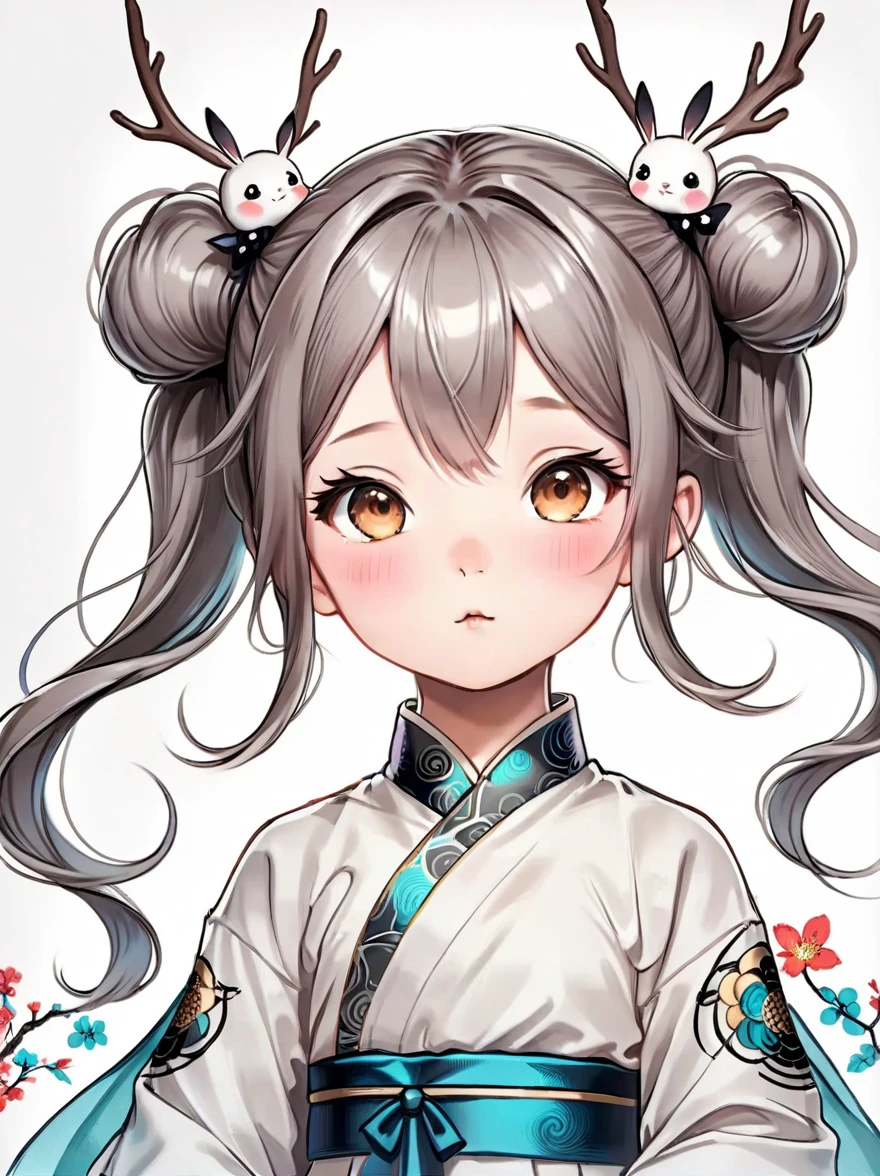 Works of Chinese style masters,((Anime line drawing:1.8)),((Black Lines)),((grey)),dream色彩,art,Ethereal,dream,((美轮美奂的5 years old精灵小女孩)),((())),((solo)),cute,kawaii,Detailed facial features of a child,glowing eyes,Ethereal光辉,wonderland,(Little),((Bun hair bun)),composition,Stunning visual effects,otherworldly appearance,Fascinating artistry,(anatomically correct, 8k)