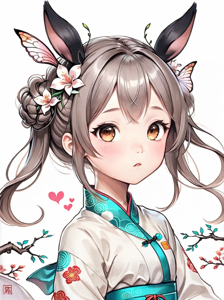 Works of Chinese style masters,((Anime line drawing:1.8)),((Black Lines)),((grey)),dream色彩,art,Ethereal,dream,((美轮美奂的5 精灵小女孩)),(((5 years oldo)),cute,kawaii,Detailed facial features of a child,glowing eyesreal光辉,wonderland,(Little),((Bun hair bun)),composition,Stunning visual effects,otherworldly appearance,Fascinating artistry,(anatomically correct, 8k)