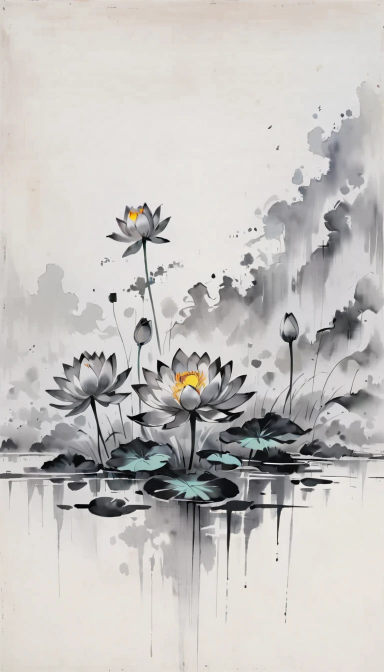 (Anime line drawing:1.5)，(black and white painting:1.45)，Minimalism，(line art:1.6)，sketch，Charcoal drawing，mask，lotus