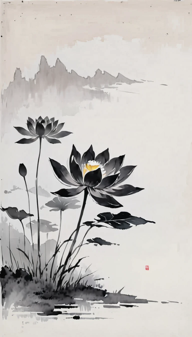 (Anime line drawing:1.5),(black and white painting:1.45),Minimalism,(line art:1.6),sketch,Charcoal drawing,mask,lotus