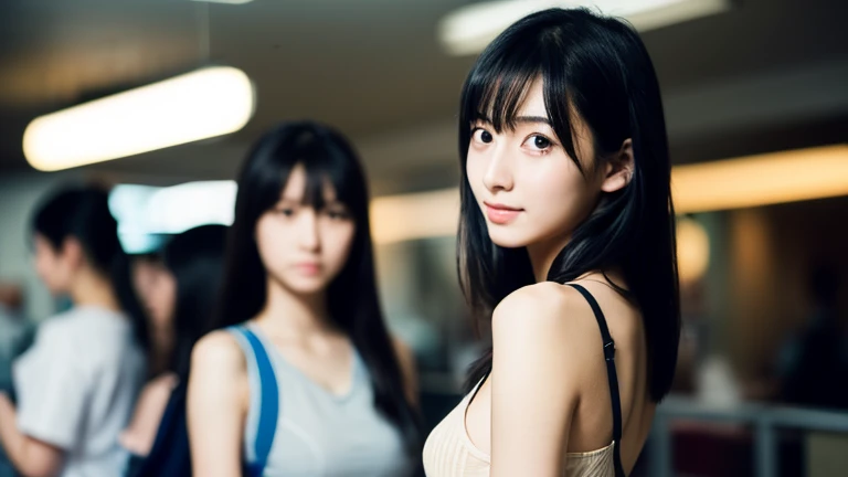 (masterpiece:1.4), (best quality:1.4), (extremely detailed:1.33),(ultra detailed),Japanese,20 years old,((2girls)),multiple girls,cute girl,standing in line,side by side,stick together,(black hair),((skinny body)),(small breast:1.1),
indoor,((blur background)),hospital,medical equipment,front lighting:1.1