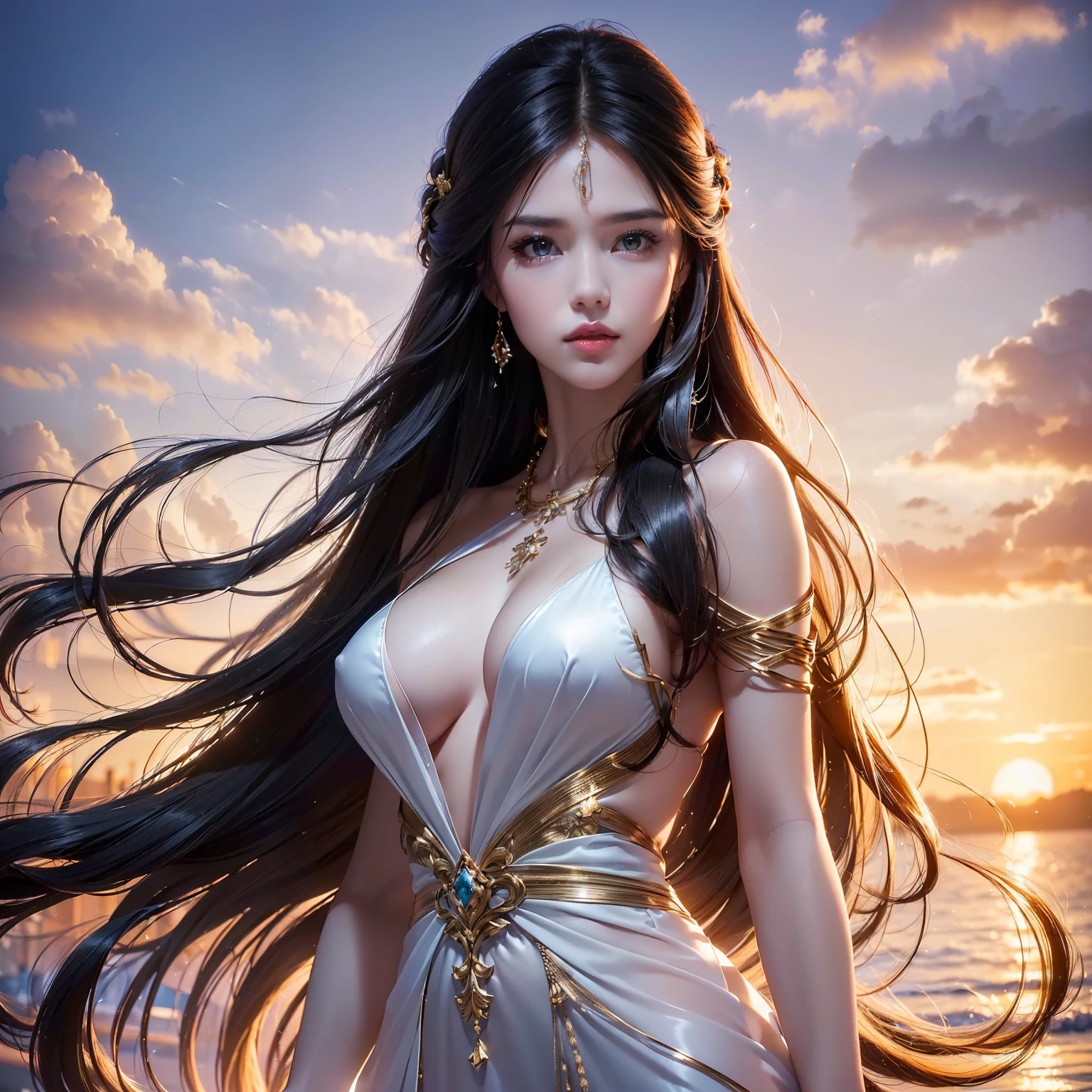 ((best image quality,highest quality,highest resolution,super realistic photos,8K,full body photo,1 girl,very beautiful face,Super Super Long Hair,Hair length: about 30 meters,straight black hair,