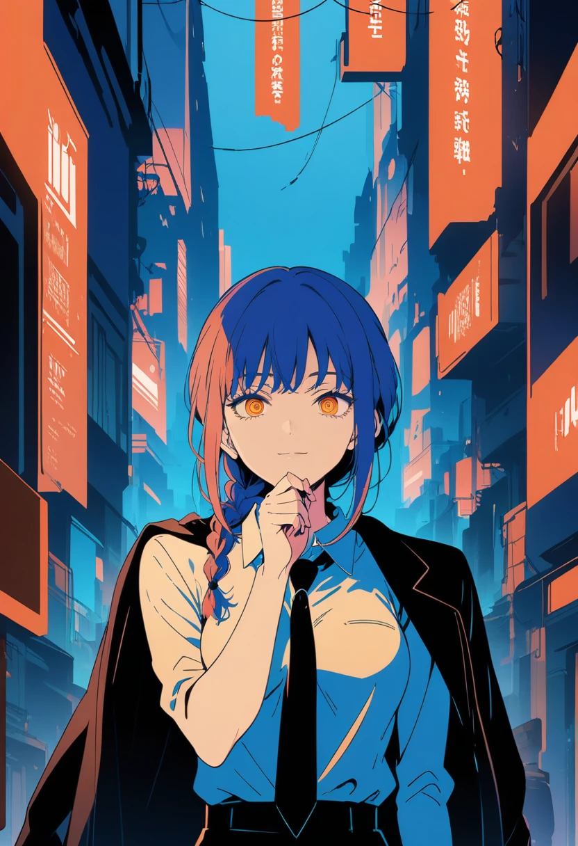 1girl, makima \(chainsaw man\), chainsaw man, black jacket, black necktie, black pants, braid, business suit, fingernails, formal, hand on own chin, jacket on shoulders, light smile, long sleeves, looking at viewer, looking up, , office lady, smile, solo, suit, upper body, white shirt, outdoors, (masterpiece), (best quality), (ultra-detailed), very aesthetic, illustration, disheveled hair, perfect composition, moist skin, intricate details, anime artwork, anime style, key visual, vibrant, studio anime, highly detailed, Anime line art, lineart, line art, flat colors, flat color