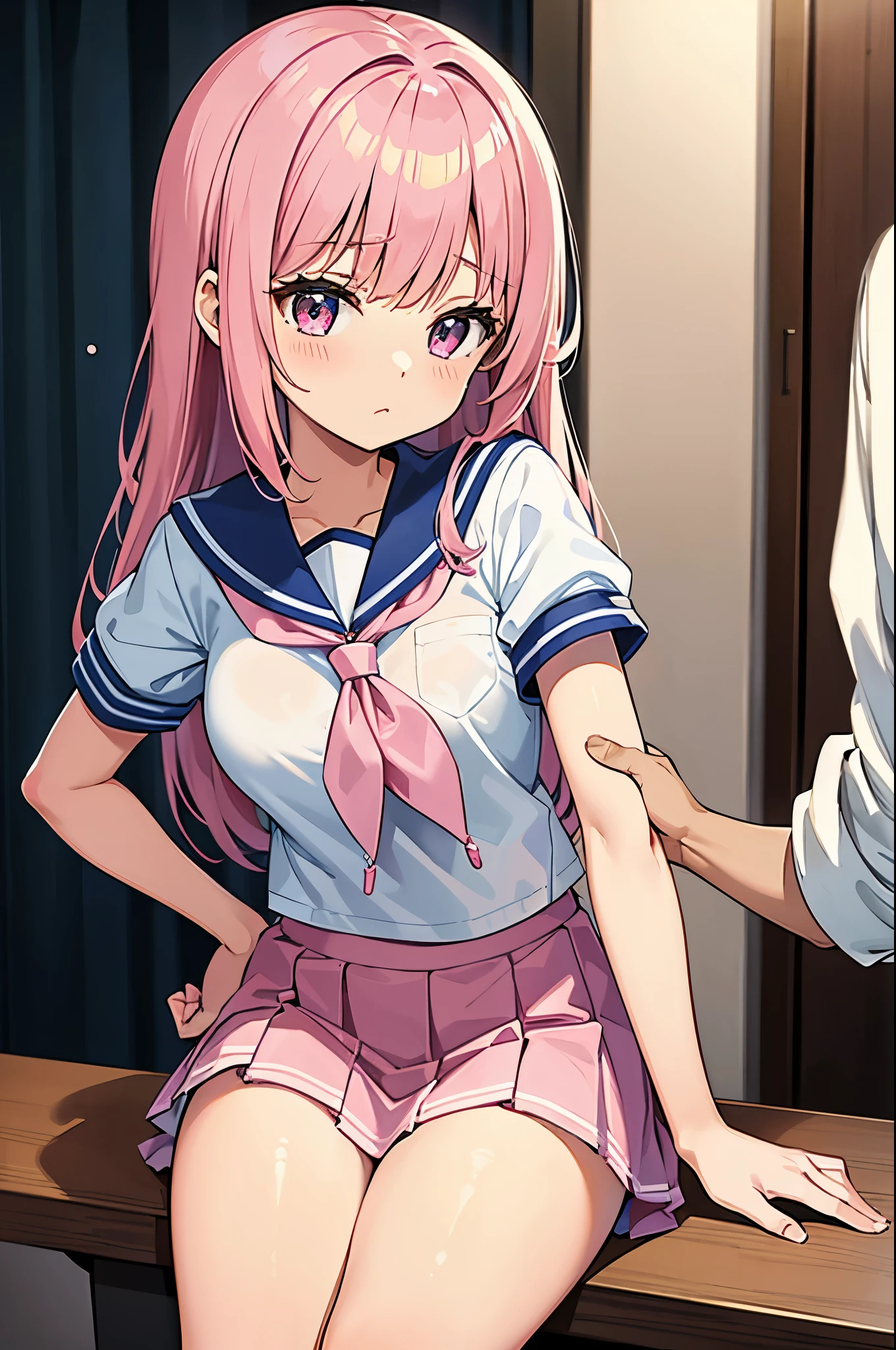 A pink-haired high school girl in a sailor uniform receives a vaccination、A man grabs your arm、Take the syringe and stick it into your upper arm.。.