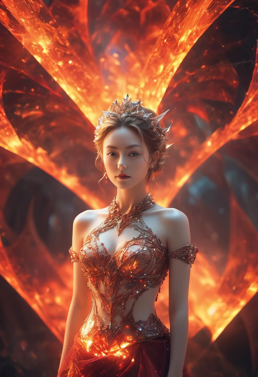 beautiful，hell_lady， ??????? correct，fantasy，blingbling，Upper body photo，triangle，Motion blurred，movie lighting effects，fractal background