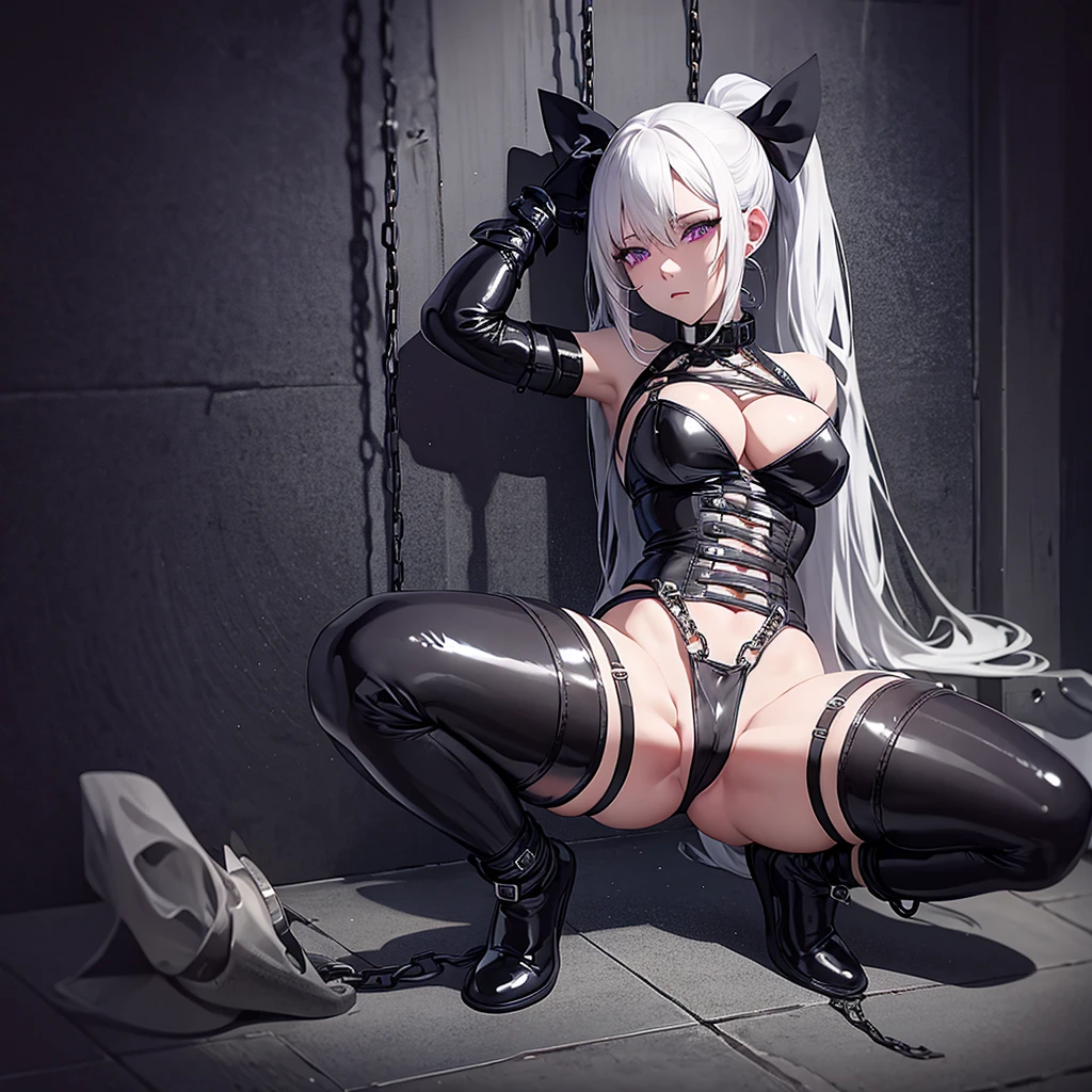 Girl Long White Hair, Purple Eye, Black Latex Clothes, Bondage, BDSM, Dominant, Shibari, Kinbaku, Collar, Full Body, Rubber Prison, Chains, Body Harness, Erotic, Bondage Chair Funiture, Tied Up, Horny, Free and Pussy, Bondage Gear, , Ropes, Bondage Clothes, Dominant Looking, Cant Move, More Bondage, Cant Talk, Prison, Latex, Cage, Dominant Mistress, Slave, Catsuit, Tied Up Ropes Chains Collars