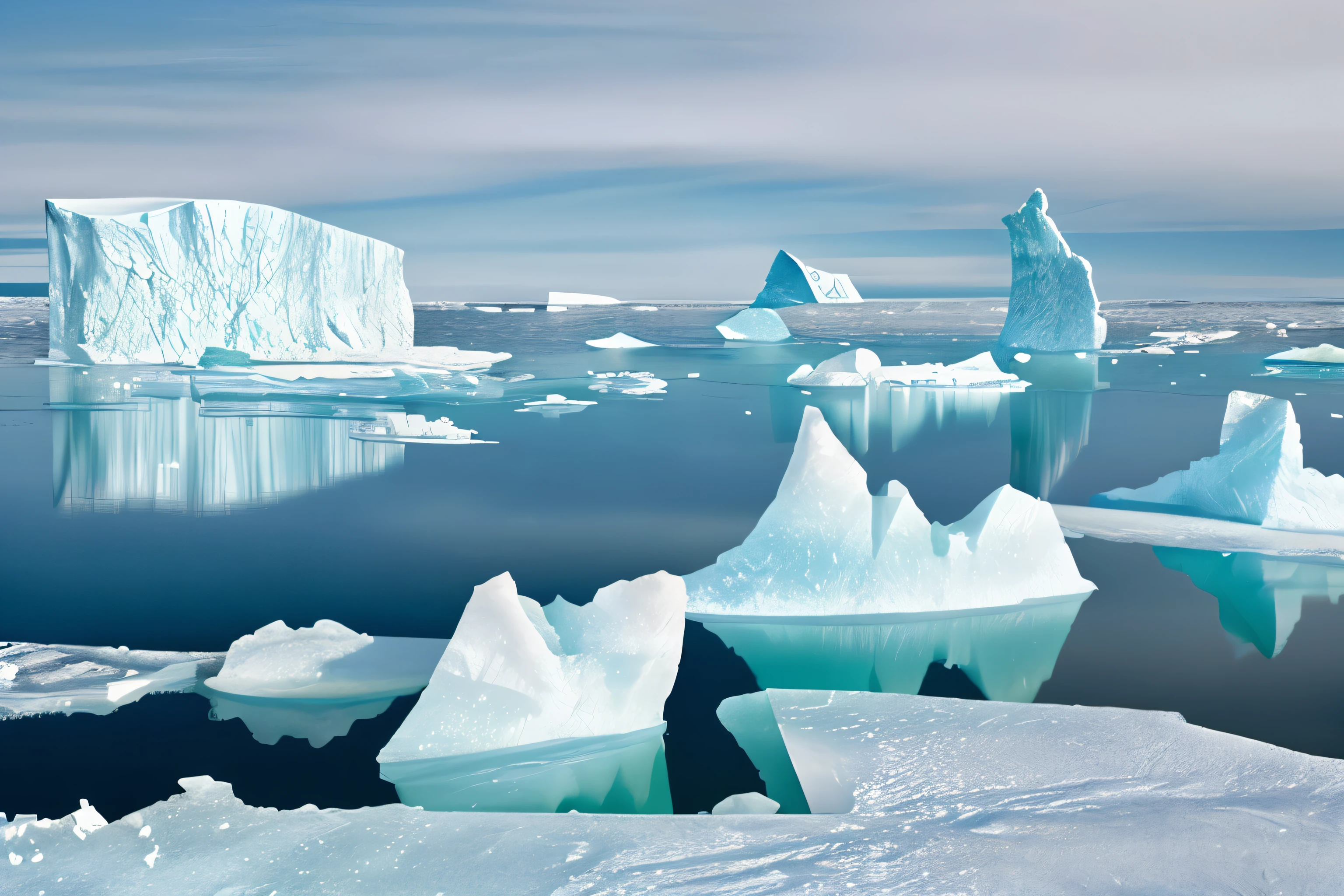 In the icy realm of polar regions, a majestic iceberg stands tall, gleaming in the sunlight. Its towering form is a testament to nature's power and beauty, captured in a stunning photograph. The crystal-clear image showcases the intricate patterns of ice, glistening in shades of pristine white and shimmering blues. Each crack and crevice tells a story of resilience and strength, inviting viewers to marvel at the frozen landscape's captivating allure.