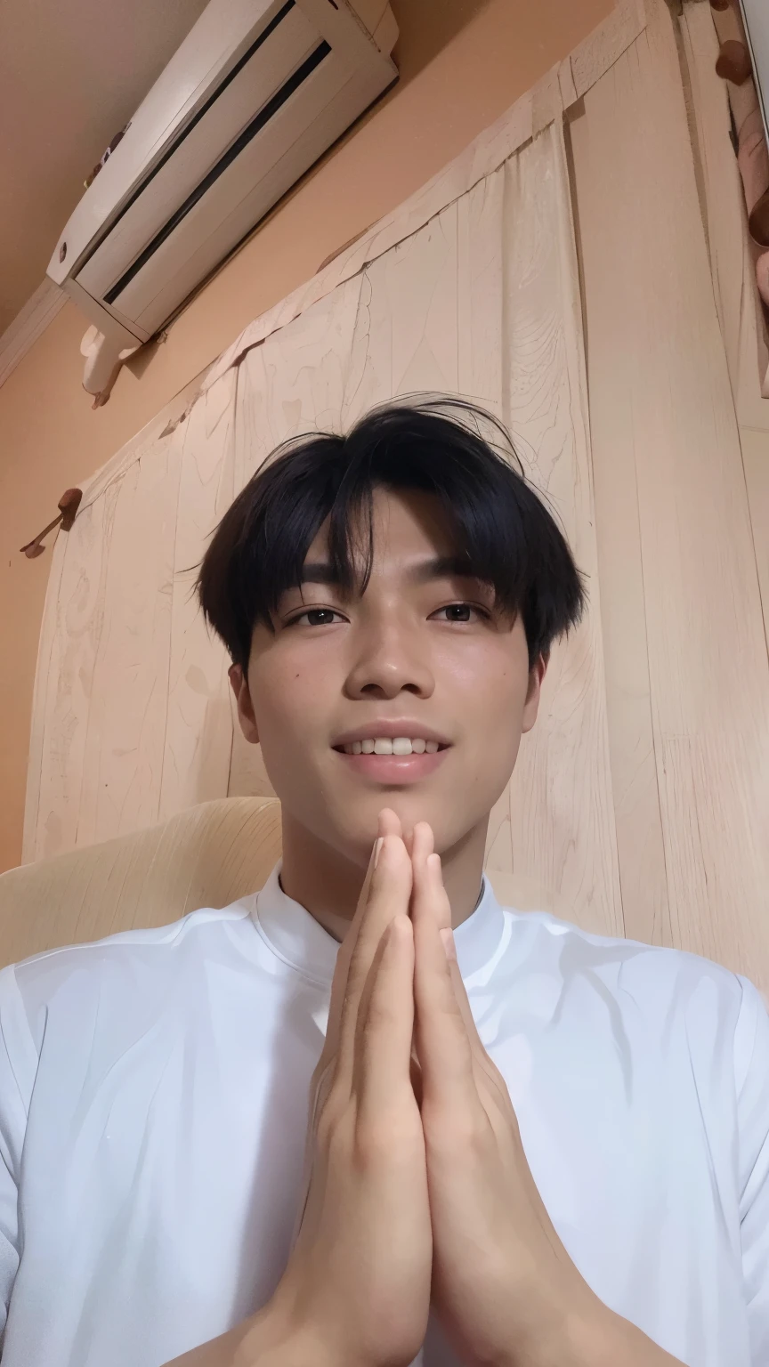 there is a man that is sitting down with his hands together, thawan duchanee, nivanh chanthara, profile picture 1024px, south east asian with round face, bao pham, yanjun chengt, in style of thawan duchanee, around 1 9 years old, front profile!!!! change the background to outdoor residence
