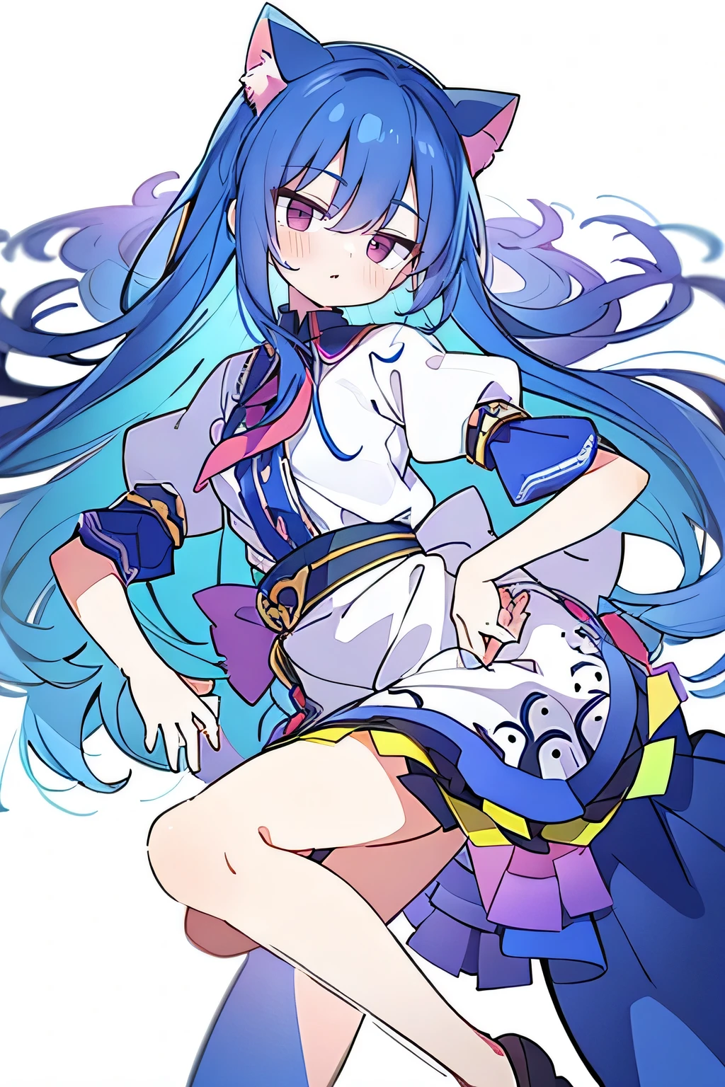 Peeing self, Have to pee, Anime, looking at camera, embarrassed, blush, pee stain, pee stain on skirt, peeing, yellow pee, tears, crying, out of breath, sweating, blue eyes, cyan hair, one girl, Eirika fe, white skirt