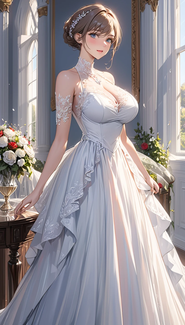 masterpiece:1.4,best-quality,Super Detail,Very Delicate and Beautiful, ((( formal dress ))), very gigantic breasts, slender, beautiful my wife