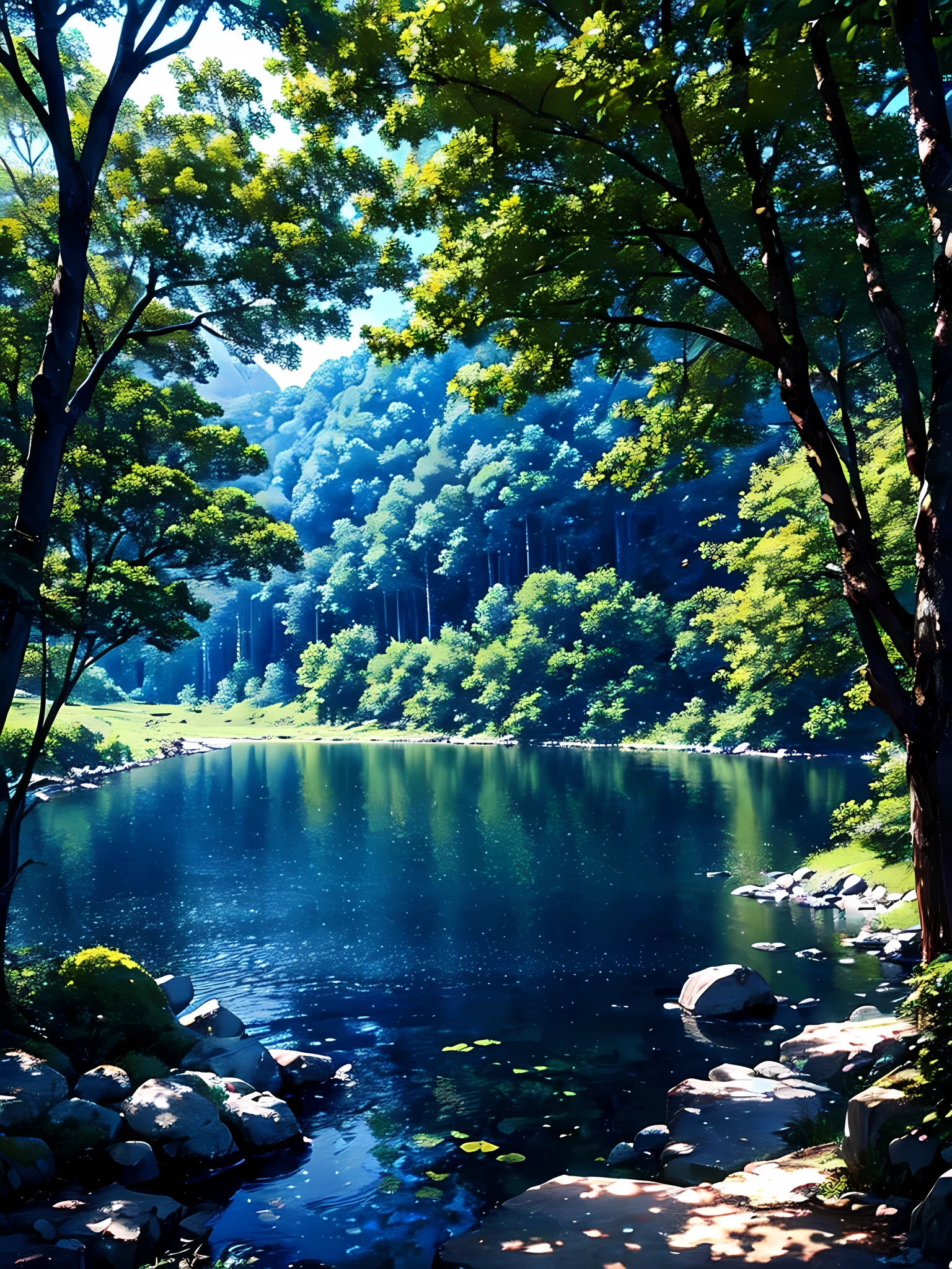 forest、lake、There is a lake in the forest