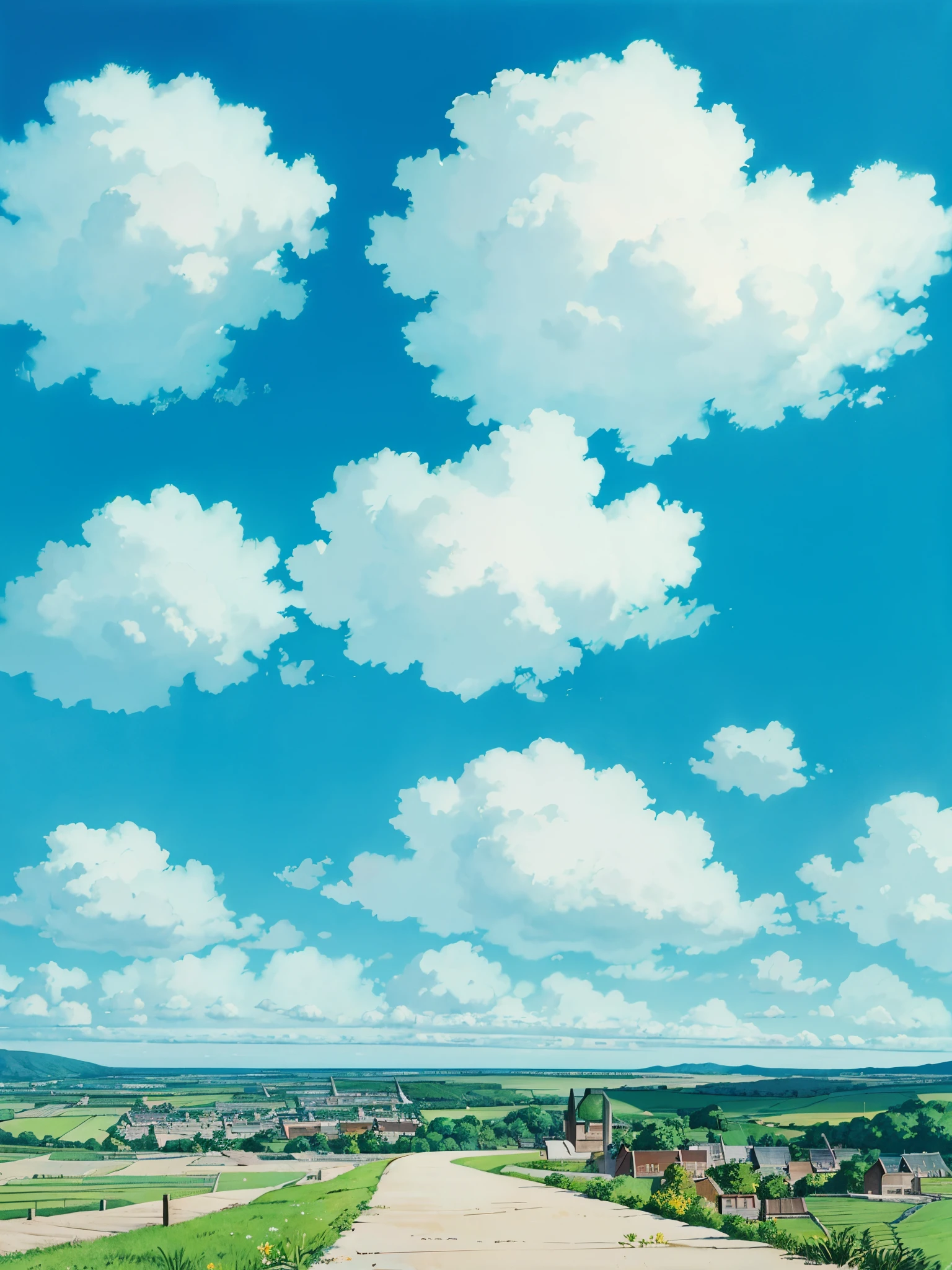 animesque、Skyscape with clouds、Landscape without buildings、You can see the touch of the brush、Studio Ghibli、Ghibli、a sultry、Scenery、Style、sky line