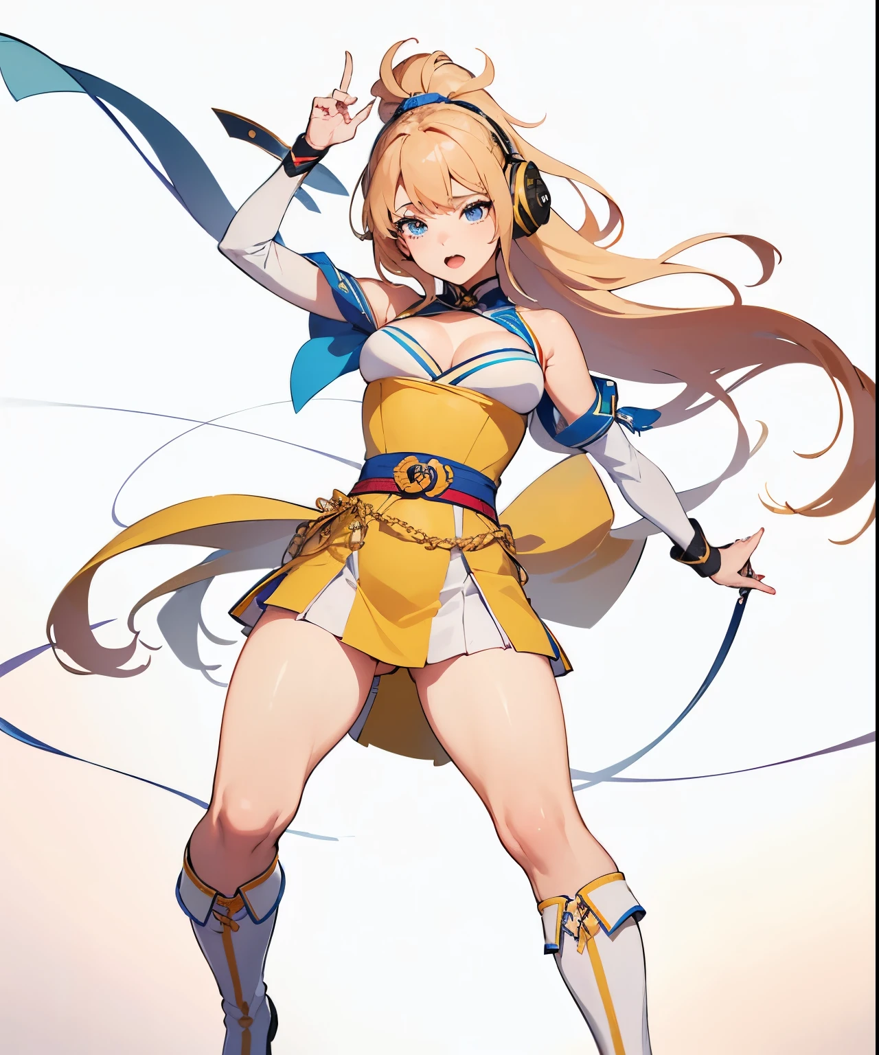 (anime style:1.3), (realistic, realistic: 1.37), (masterpiece, highest quality: 1.37), (超High resolution: 1.2), (Raw photo: 1.2), (sharp focus: 1.3), (face focus: 1.2), (Ultra Detailed CG Unified 8K Wallpaper: 1.2), (beautiful skin: 1.2), (青white skin: 1.3), (Hyper sharp focus: 1.5), (Ultra sharp focus: 1.5), ( Beautiful and beautiful face: 1.3), (Japanese actress face:1.3), (super detailed背景, detailed background: 1.3), masterpiece, highest quality, High resolution, super detailed, very sharp, disorganized, detailed face, photon mapping, white skin, real human skin, (detailed face), oval face, pores, from below, Low - Angle, looking down at the viewer, ultra High resolution, (8K, Raw photo, realistic:1.4), break, 1 girl, slim, (big breasts:1.37, cleavage), Illustration of a scene where an idol singer is singing passionately on a live stage.

An idol singer stands in the center of the stage.
The idol singer is wearing a miniskirt and boots..
The idol singer has her hair up and is wearing a headset.
Idol singer holding a microphone and singing.
The idol singer&#39;s expression is serious and powerful..
The singer&#39;s voice is powerful and beautiful.
Fans gather around the stage.
Fans sing and dance along with idol singers.
The venue was filled with excitement.
An illustration depicting an idol singer&#39;s passionate live performance.. Fans are captivated by the voices and performances of idol singers. The venue was filled with excitement and the idol singer's live performance is a success.