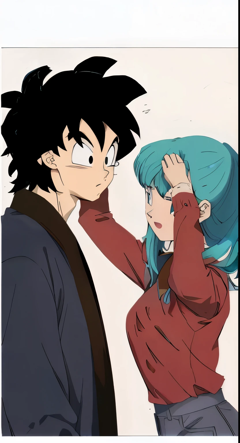 anime characters are touching each other with their hands, por Naka Bokunen, fanart de alta qualidade, por Shingei, por Puru, urusei yatsura, anime style, estilo anime 2d, color manga scan, vermelho e ciano, Estilo de arte de anime dos anos 90, por Okumura Togyu, por Okada Beisanjin