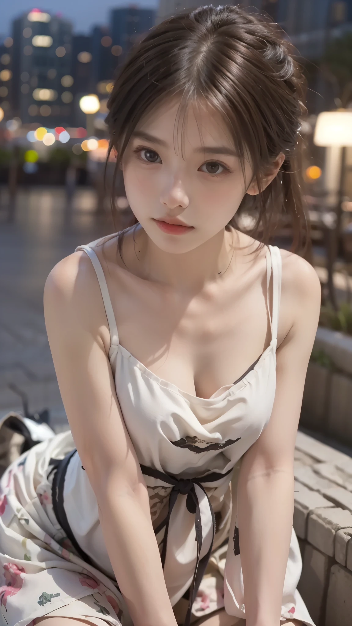 (masterpiece), (highest quality), (highest quality), (most detailed), (Super detailed), ((very delicate and beautiful)), 8K, (Realisticな:1.3),girl,simple,brown eyes,big breasts,City of night,short hair,Beautiful night view,14 years old,生photograph, 1 girl,, short hair,live-action,Realistic,photograph