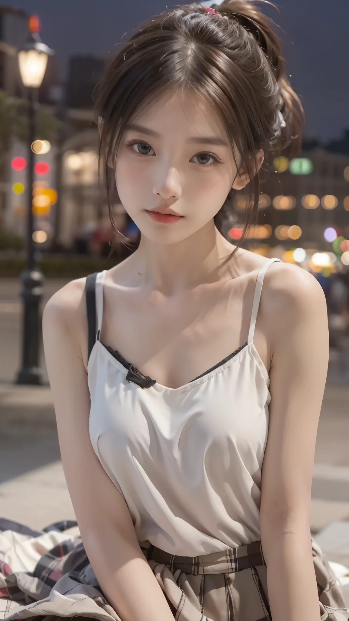 (masterpiece), (highest quality), (highest quality), (most detailed), (Super detailed), ((very delicate and beautiful)), 8K, (Realisticな:1.3),girl,simple,brown eyes,big breasts,City of night,short hair,Beautiful night view,14 years old,生photograph, 1 girl,, short hair,live-action,Realistic,photograph,超Realistic