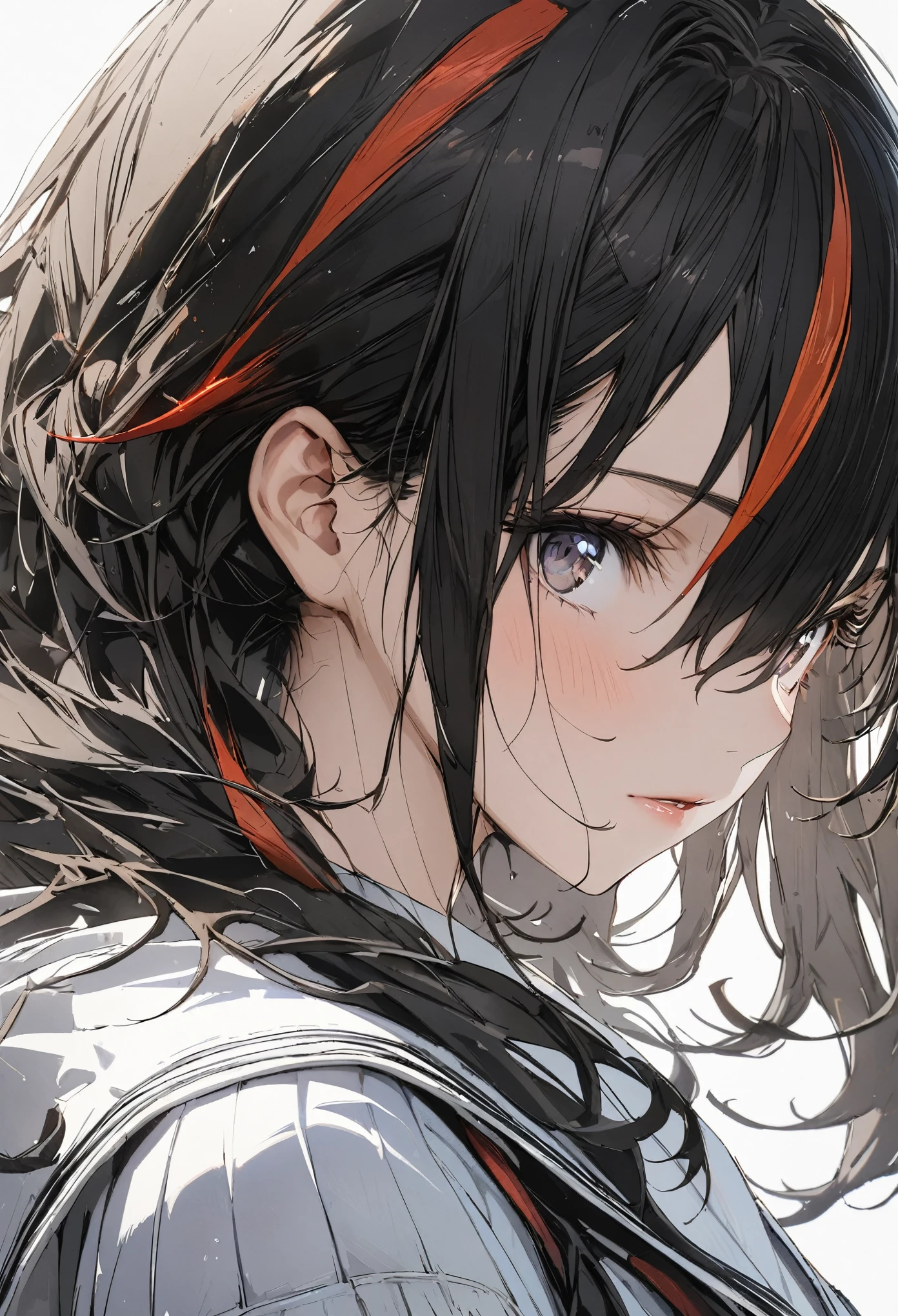 1girl, streaked hair, black hair, hair between eyes, high detail, Conceptual art, anime, masterpiece, super detail, high details, high quality, best quality