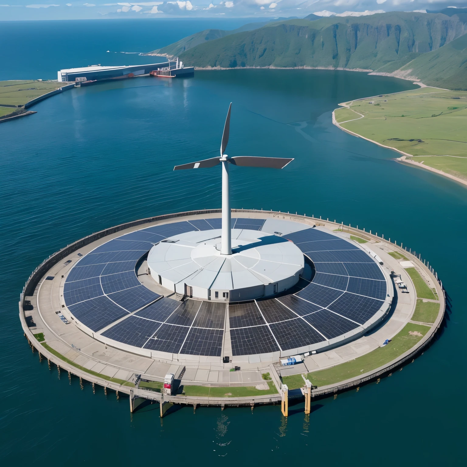 provide me a picture of solar, wind, hydroelectric and tidal power in one machine