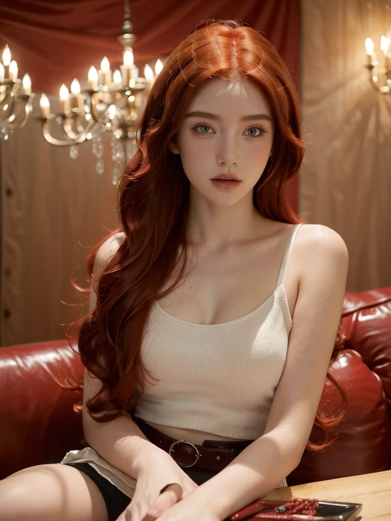 ( masterpiece, top quality, best quality,8k,17 years old girl,ultra detailed,raw photo:1.5),(photorealistic:1.4), (red hair:1.5), (cinematic lighting), PerfectNwsjMajic, , Surrealism, UHD, ccurate, Super detail, textured skin, High detail, Best quality, dynamic angle, (high nose,White skin),[Beautiful blue eyes],[flat chest:large breasts:0.5],(1girl),(good anatomy:0.5)),(outside:1.5),Necklaces, earrings 